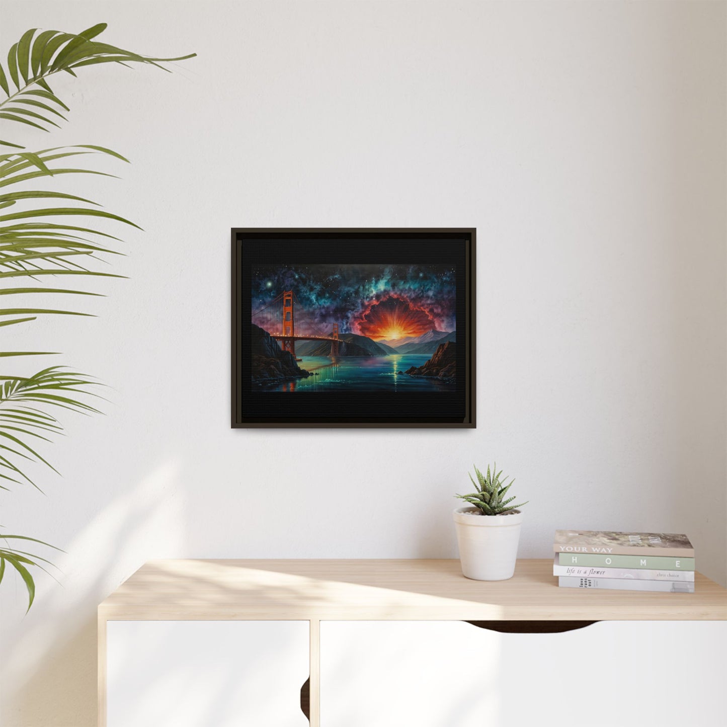 Golden Gate Sunset Framed Canvas Art - Multi-Color Wall Decor