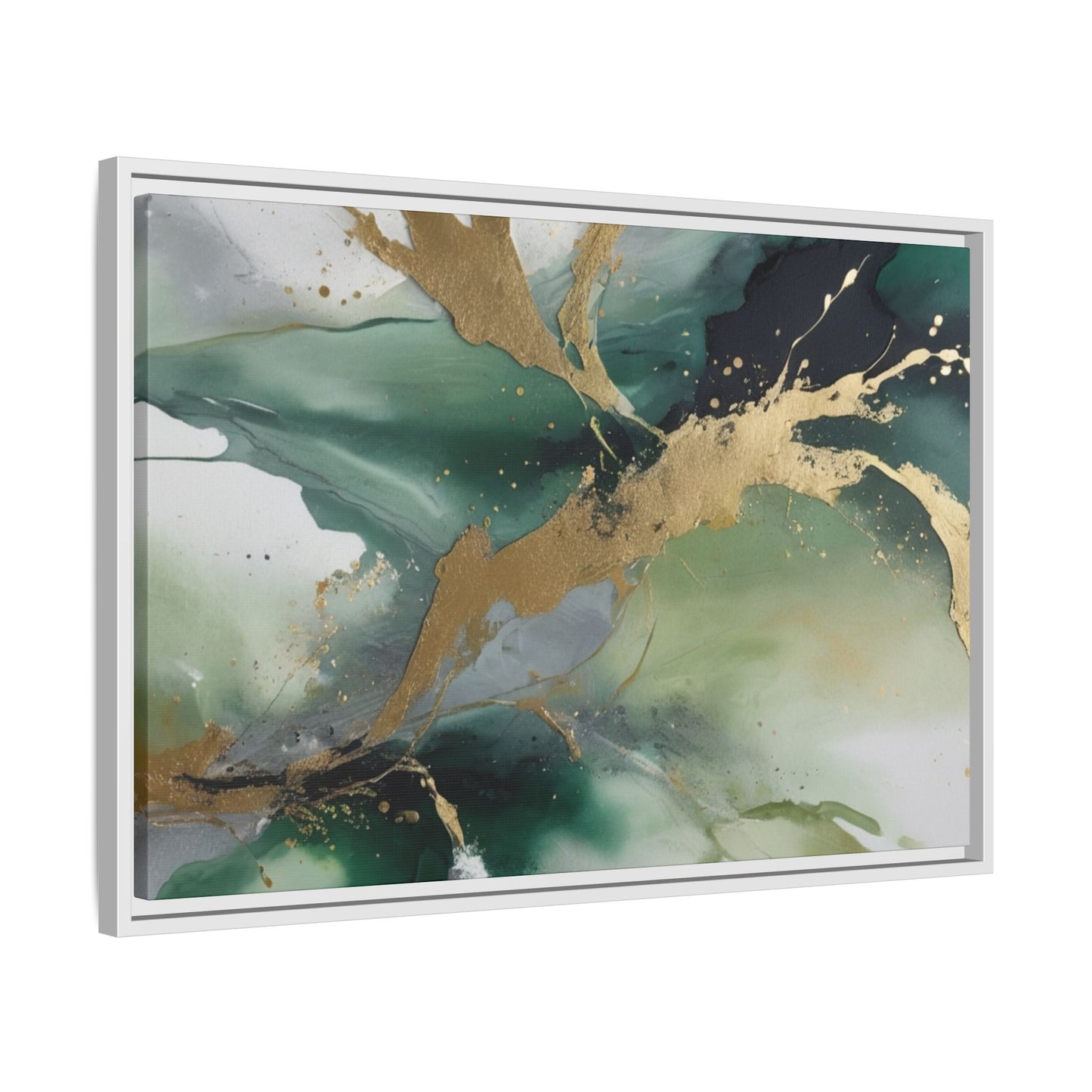Elegant Abstract Framed Canvas Wall Art - Multi-Color Gold Accents