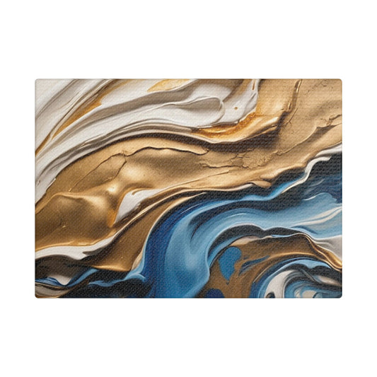 Elegant Abstract Wall Art - Blue and Gold Satin Canvas