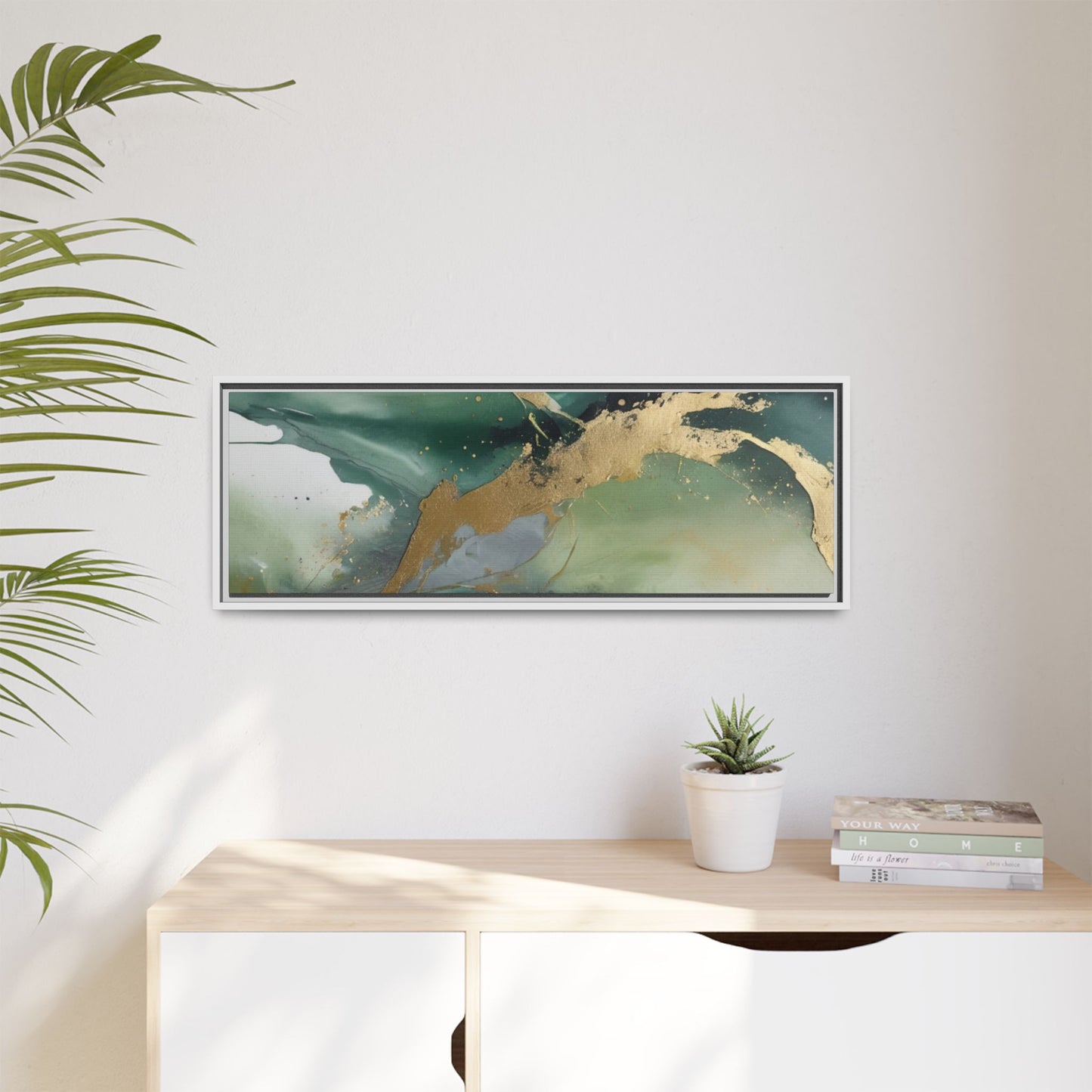 Elegant Abstract Framed Canvas Wall Art - Multi-Color Gold Accents