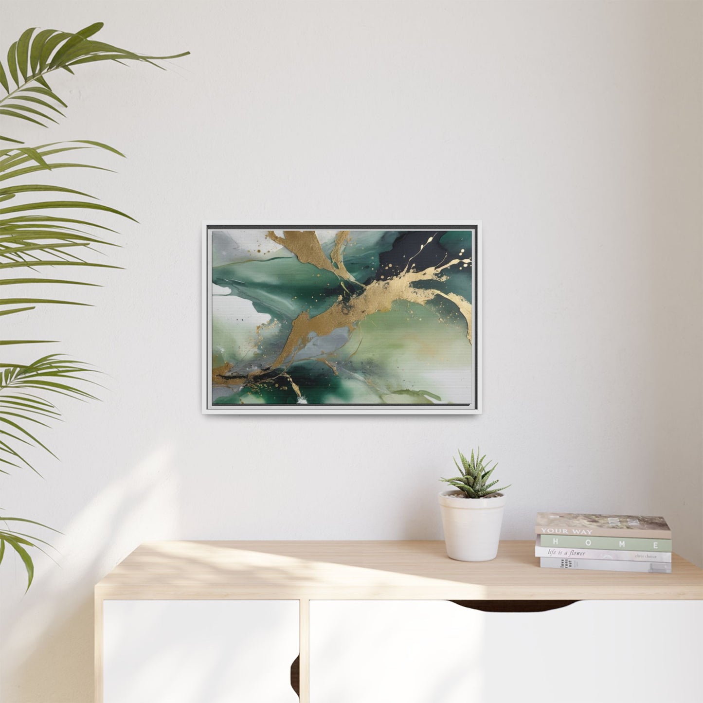 Elegant Abstract Framed Canvas Wall Art - Multi-Color Gold Accents
