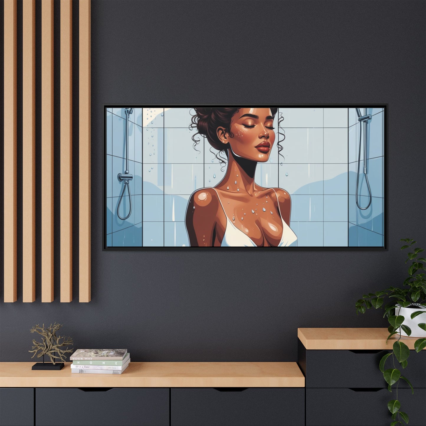 Serene Bathing Woman Canvas Art - Framed Multi-Color Wall Decor