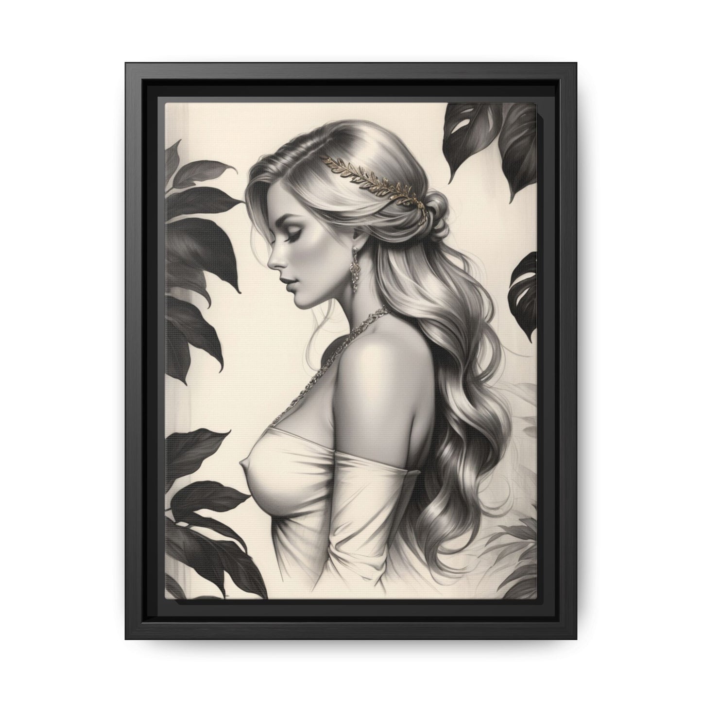 Elegant Framed Canvas Art - Beautiful Woman Portrait, Modern Home Decor