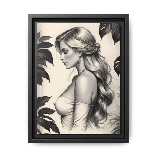 Elegant Framed Canvas Art - Beautiful Woman Portrait, Modern Home Decor