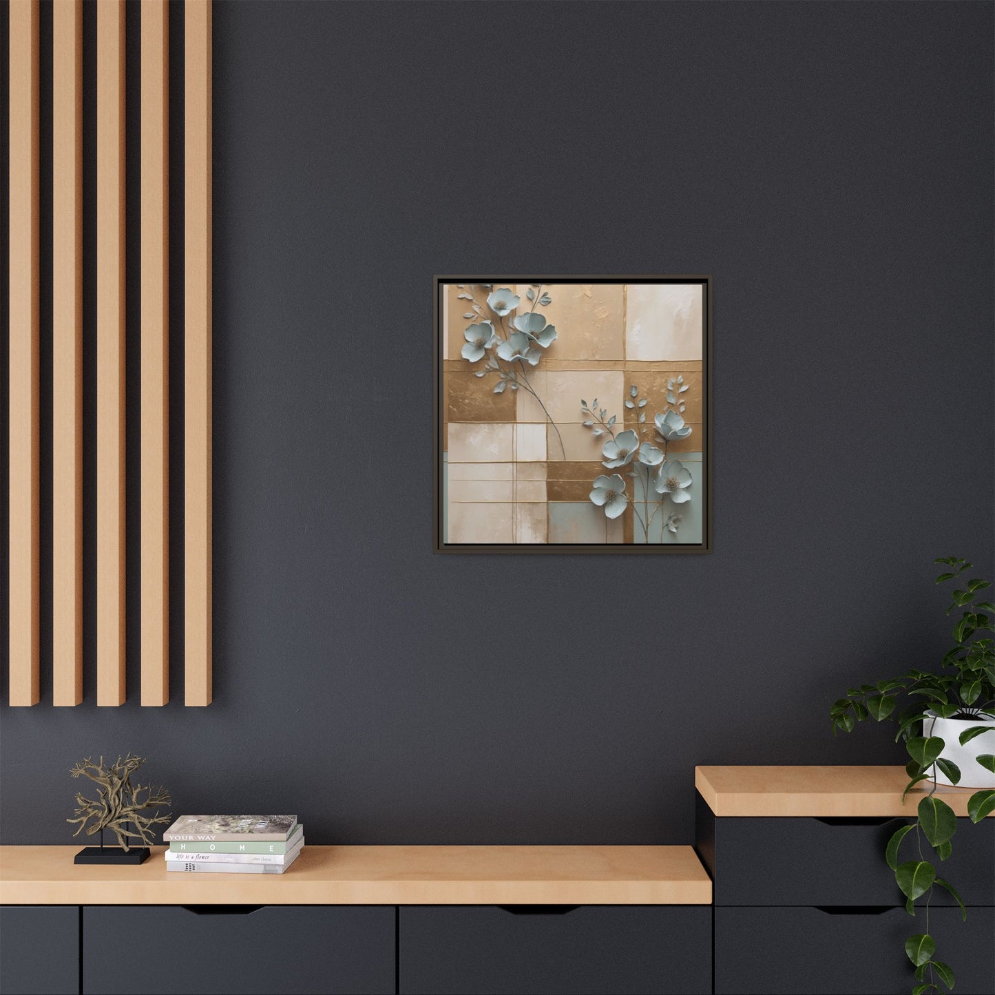 Elegant Floral Wall Art - Framed Matte Canvas Decor