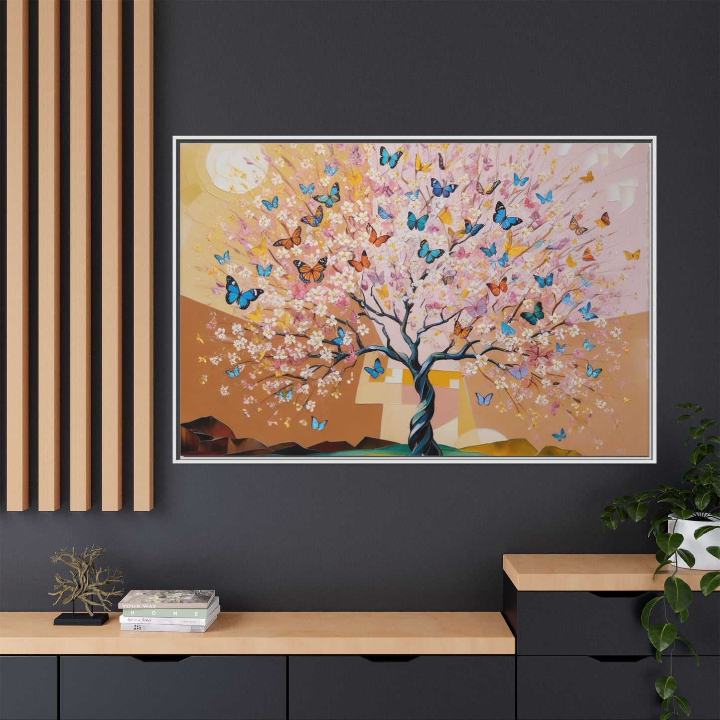 Colorful Butterfly Blossom Framed Canvas Art