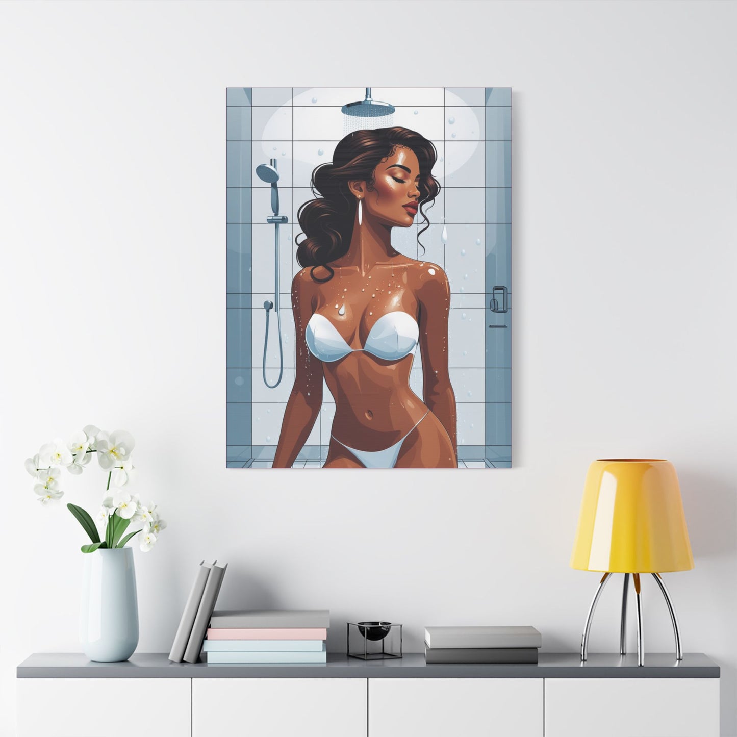 Shower Goddess Art Canvas - Elegant Stretched Satin Wall Decor for Modern Homes