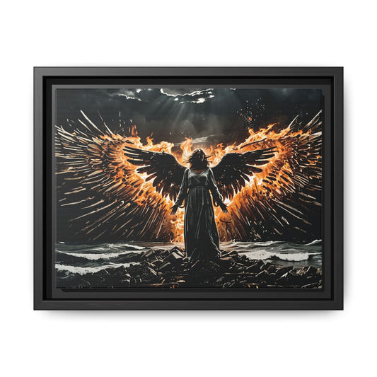 Framed Matte Canvas Wall Art - Angel with Fiery Wings