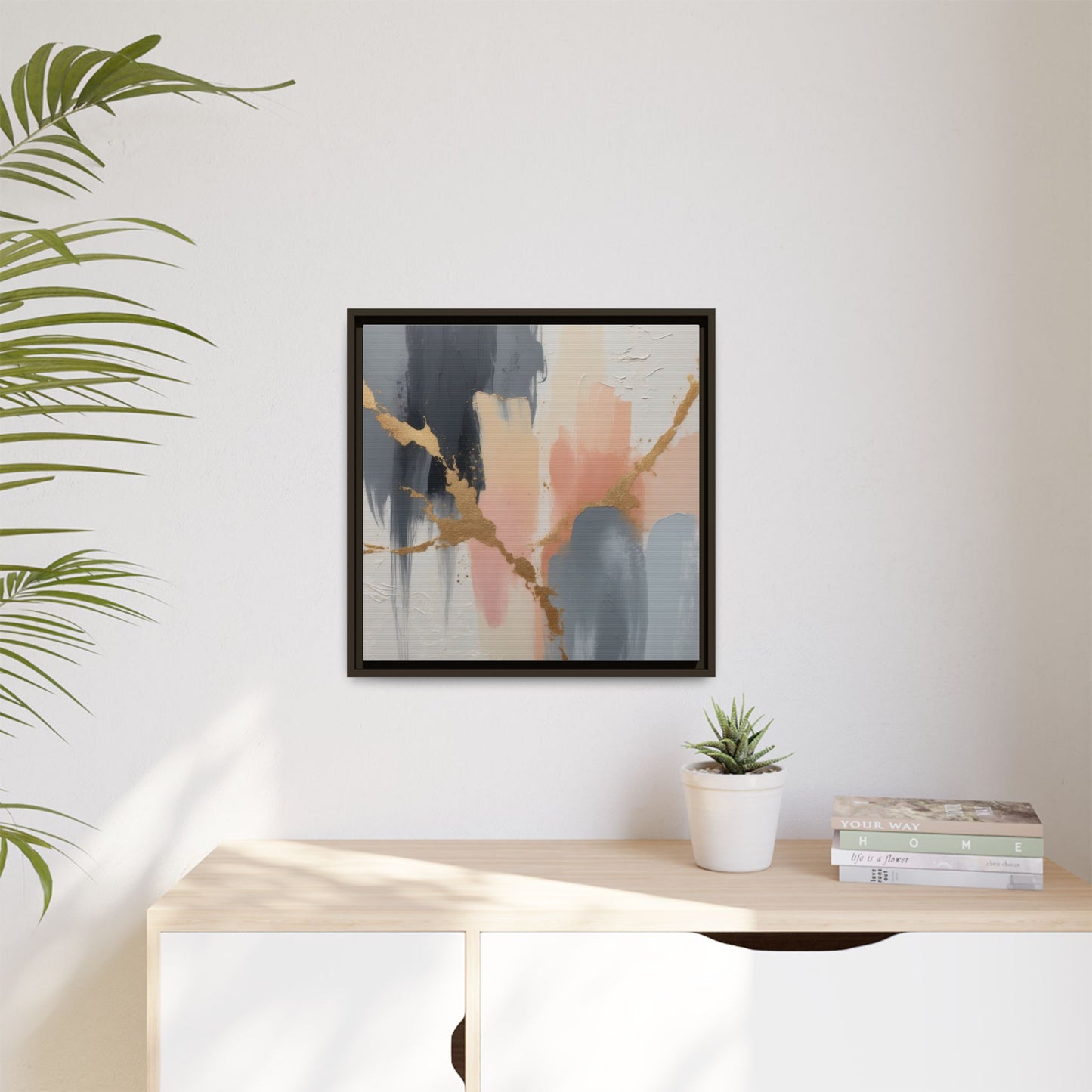 Elegant Abstract Framed Canvas Art with Gold Accents