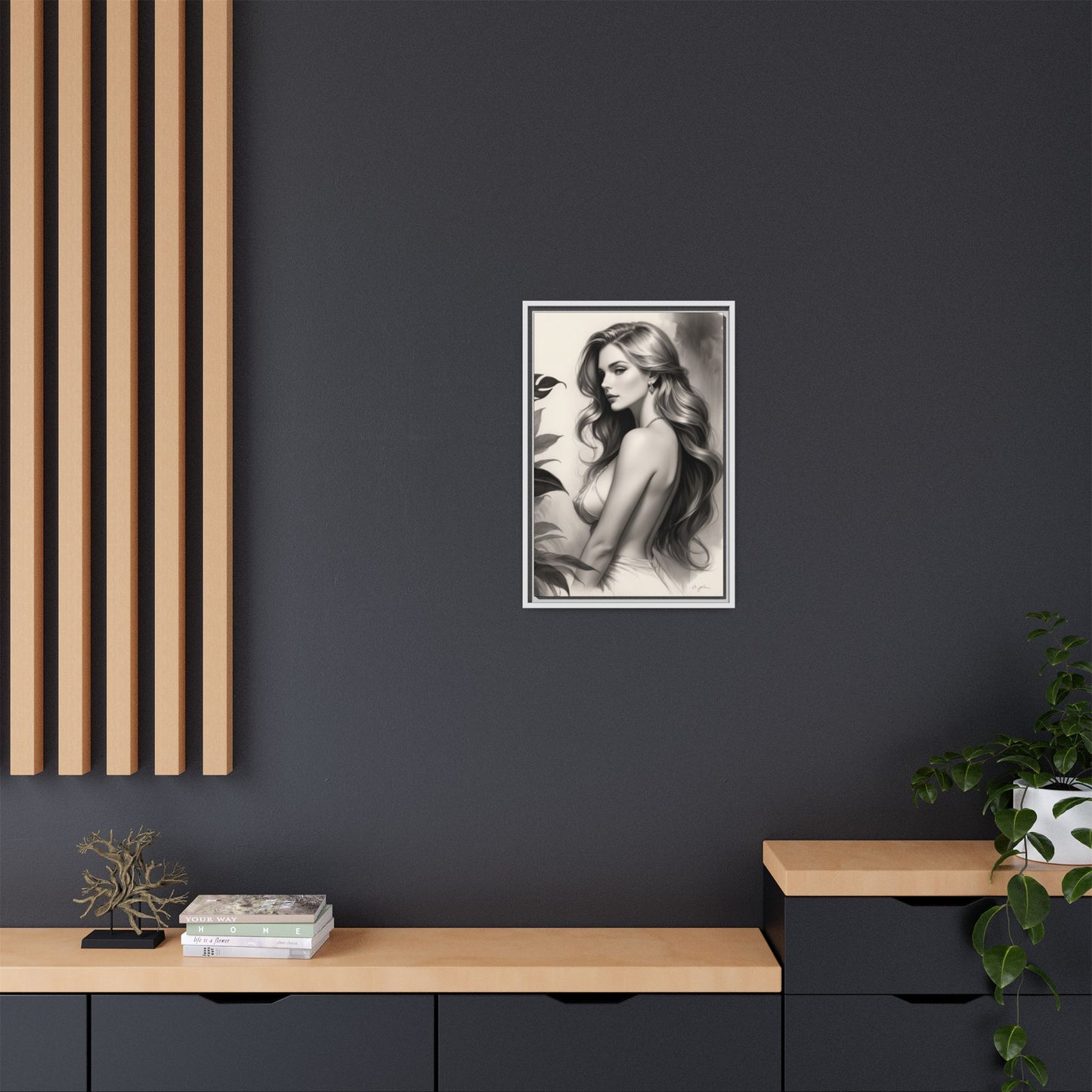 Elegant Matte Framed Art Print - Stylish Woman Portrait