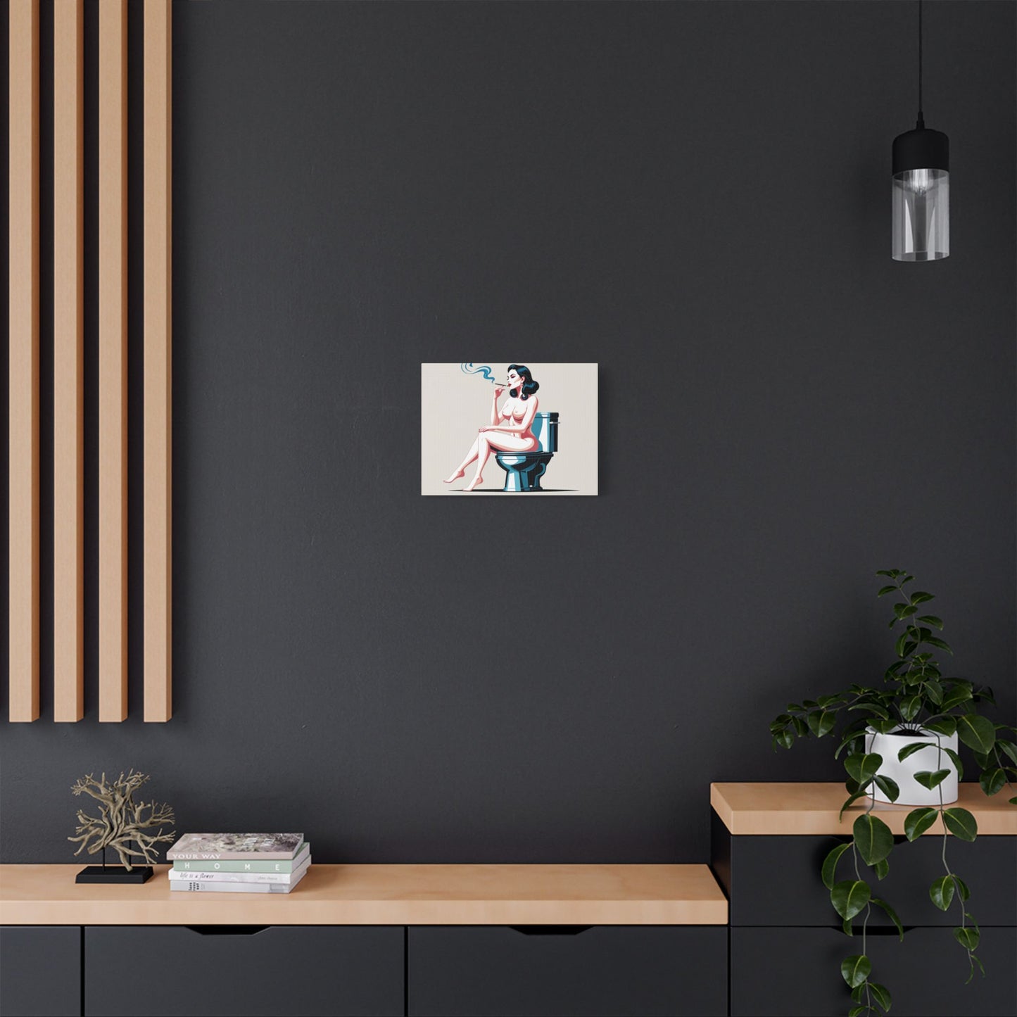 Retro Vintage Art Canvas Print - Sensual Woman Smoking on Toilet