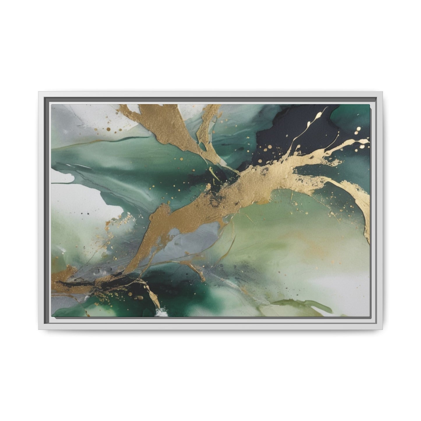 Elegant Abstract Framed Canvas Wall Art - Multi-Color Gold Accents