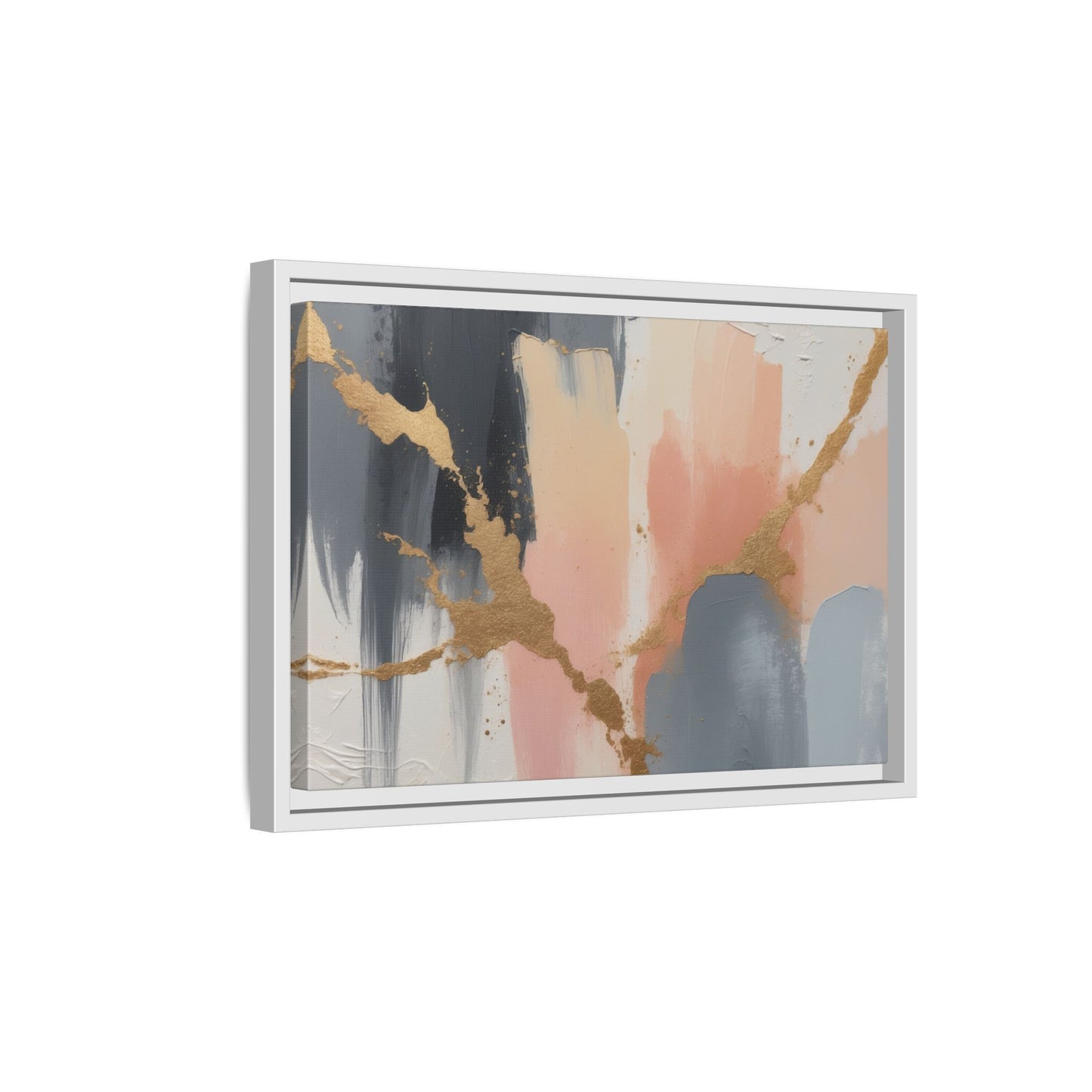 Elegant Abstract Framed Canvas Art with Gold Accents