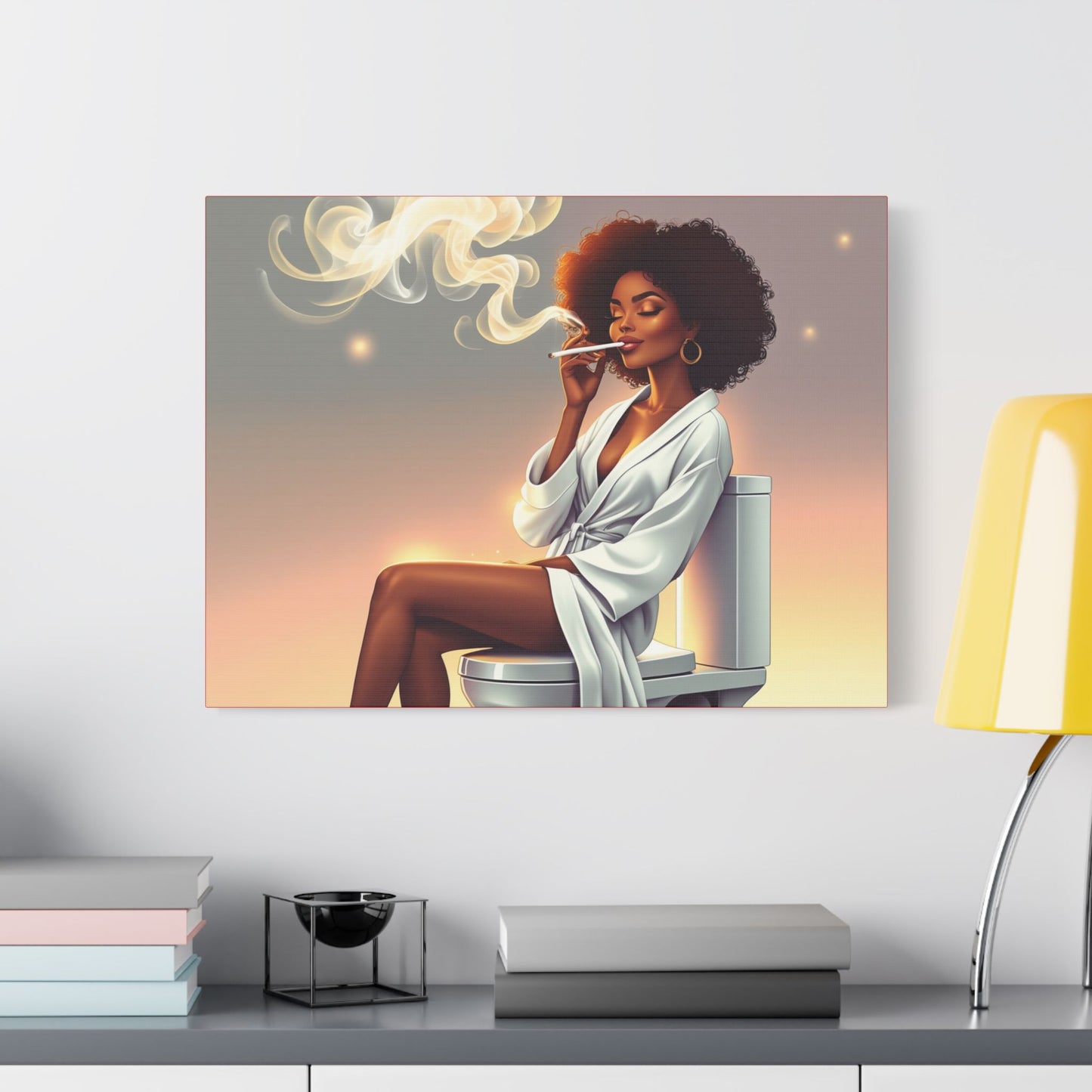 Contemporary Satin Canvas Wall Art - Stylish Leisure Scene with Female Figure