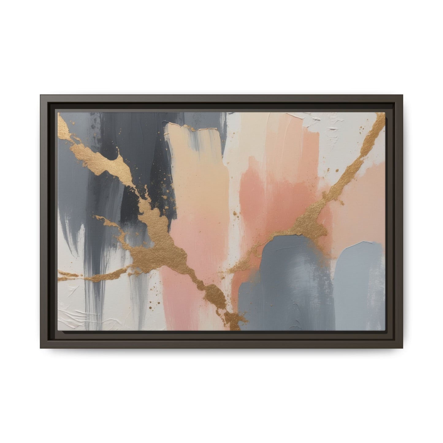 Elegant Abstract Framed Canvas Art with Gold Accents