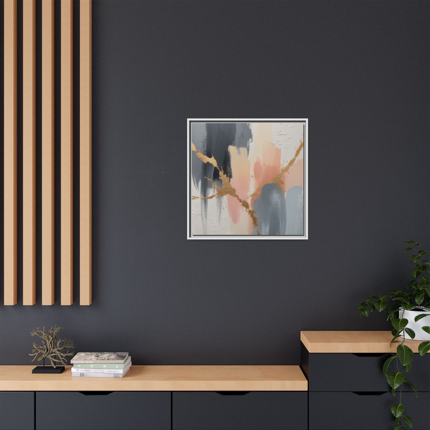 Elegant Abstract Framed Canvas Art with Gold Accents