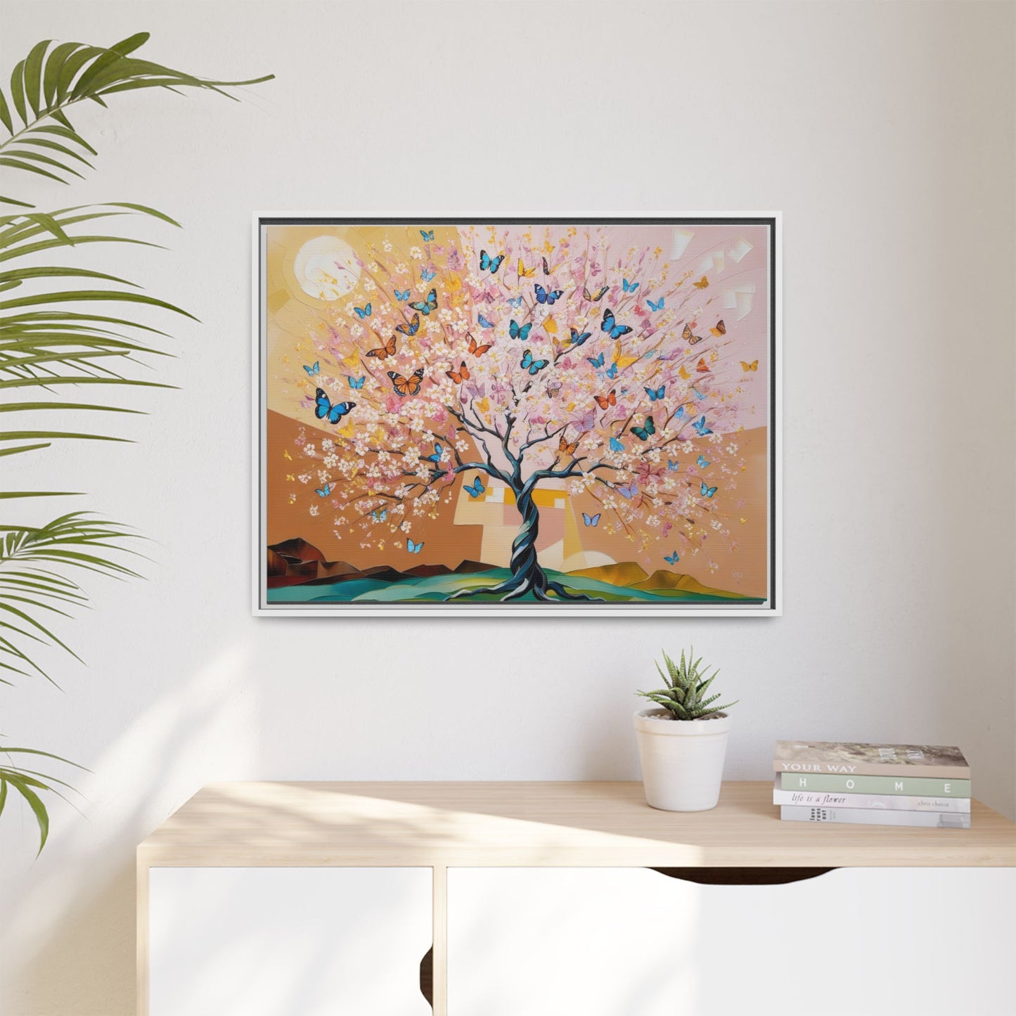 Colorful Butterfly Blossom Framed Canvas Art