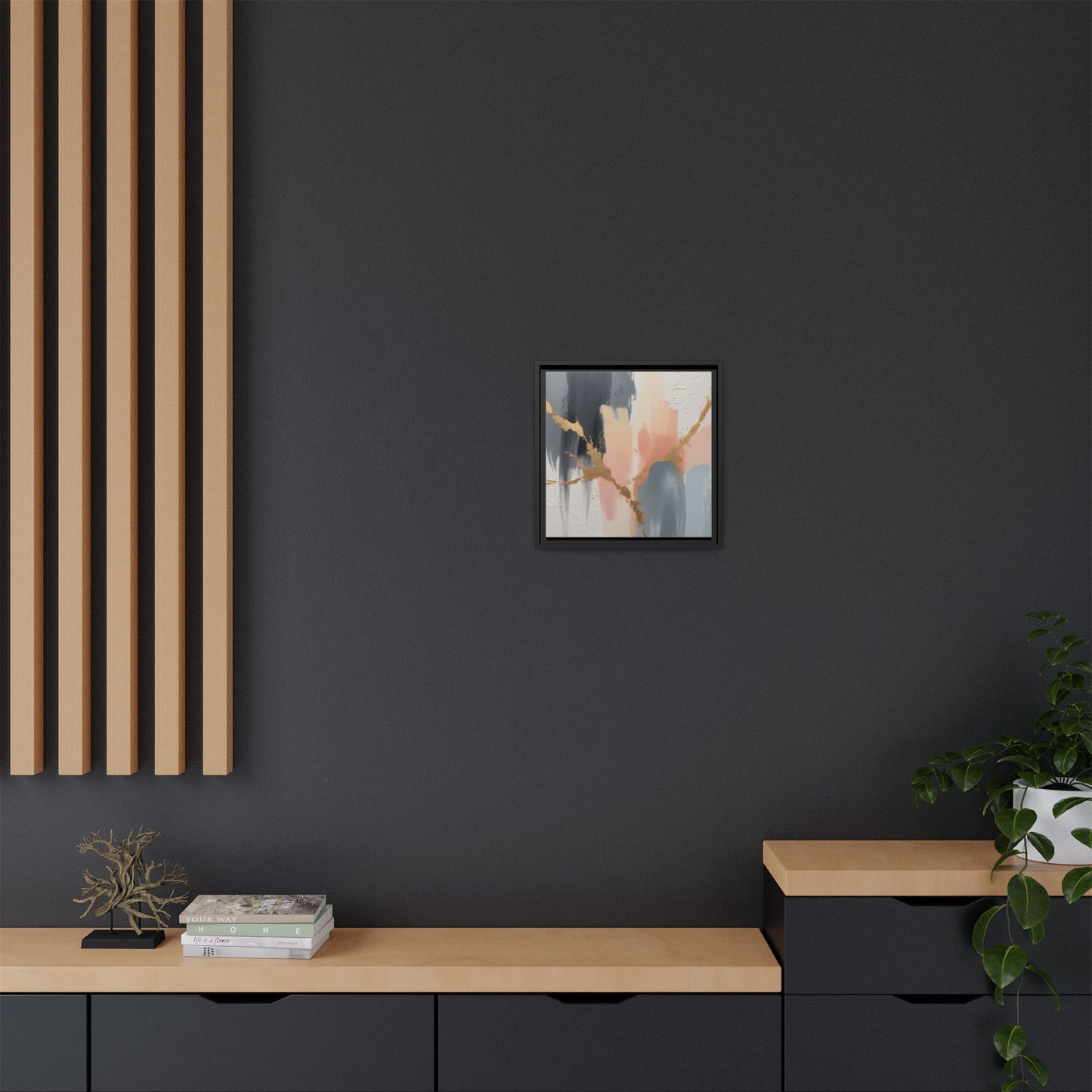 Elegant Abstract Framed Canvas Art with Gold Accents