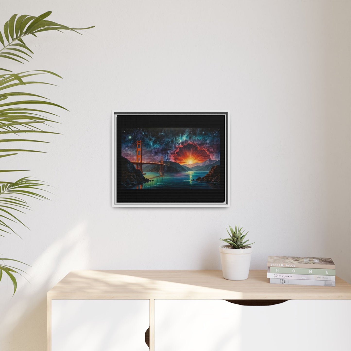 Golden Gate Sunset Framed Canvas Art - Multi-Color Wall Decor