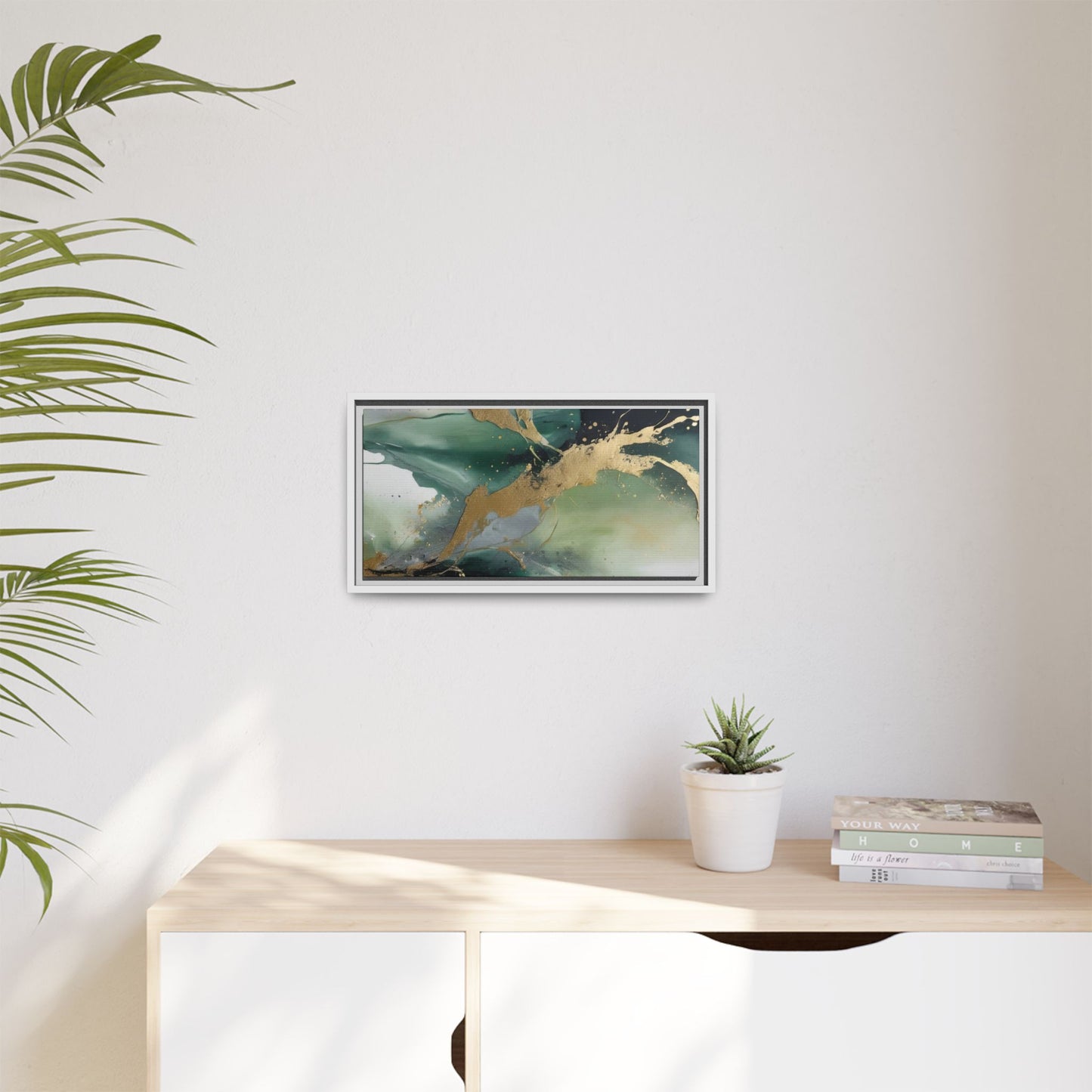 Elegant Abstract Framed Canvas Wall Art - Multi-Color Gold Accents