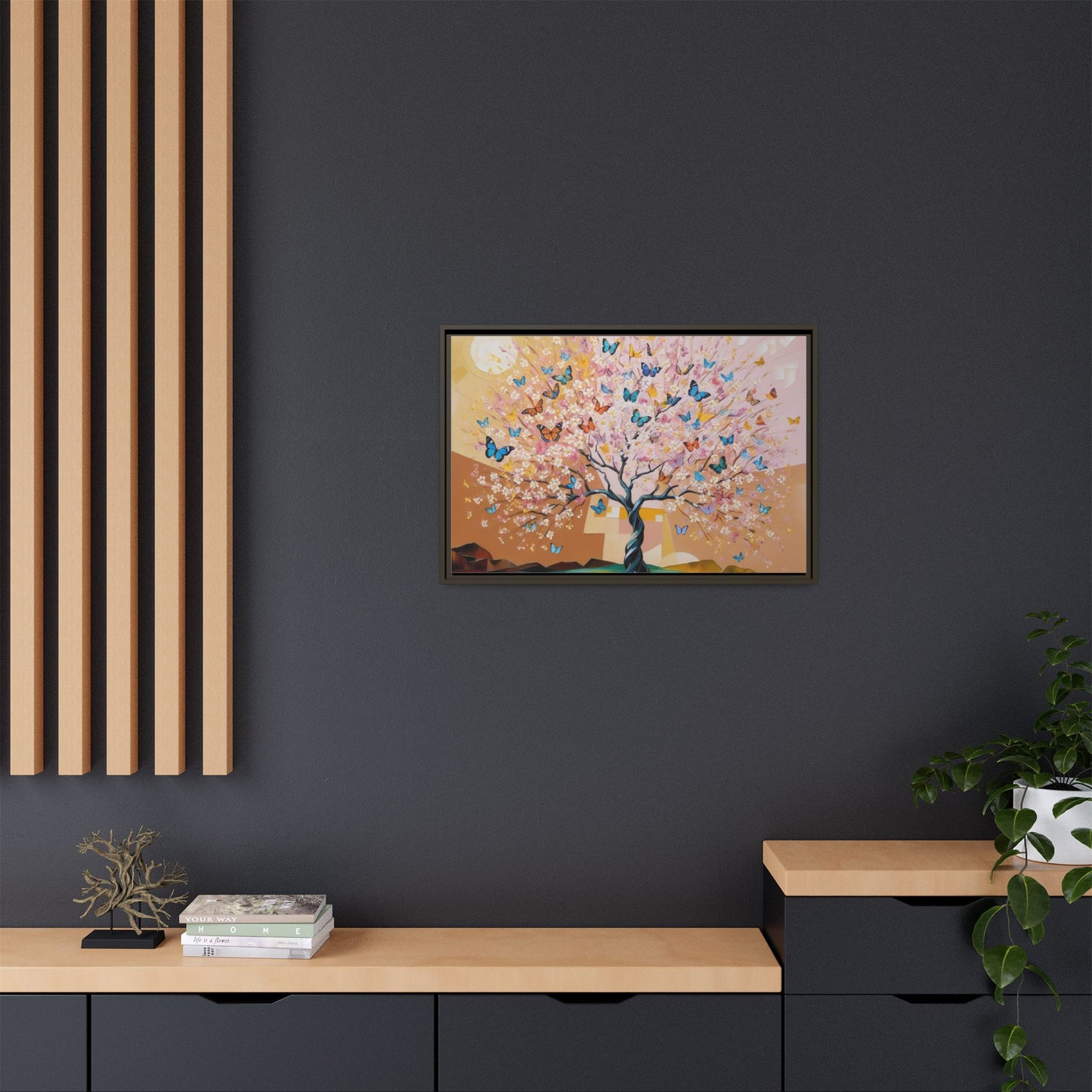 Colorful Butterfly Blossom Framed Canvas Art
