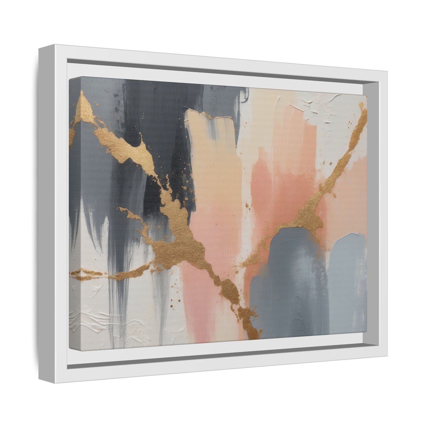 Elegant Abstract Framed Canvas Art with Gold Accents