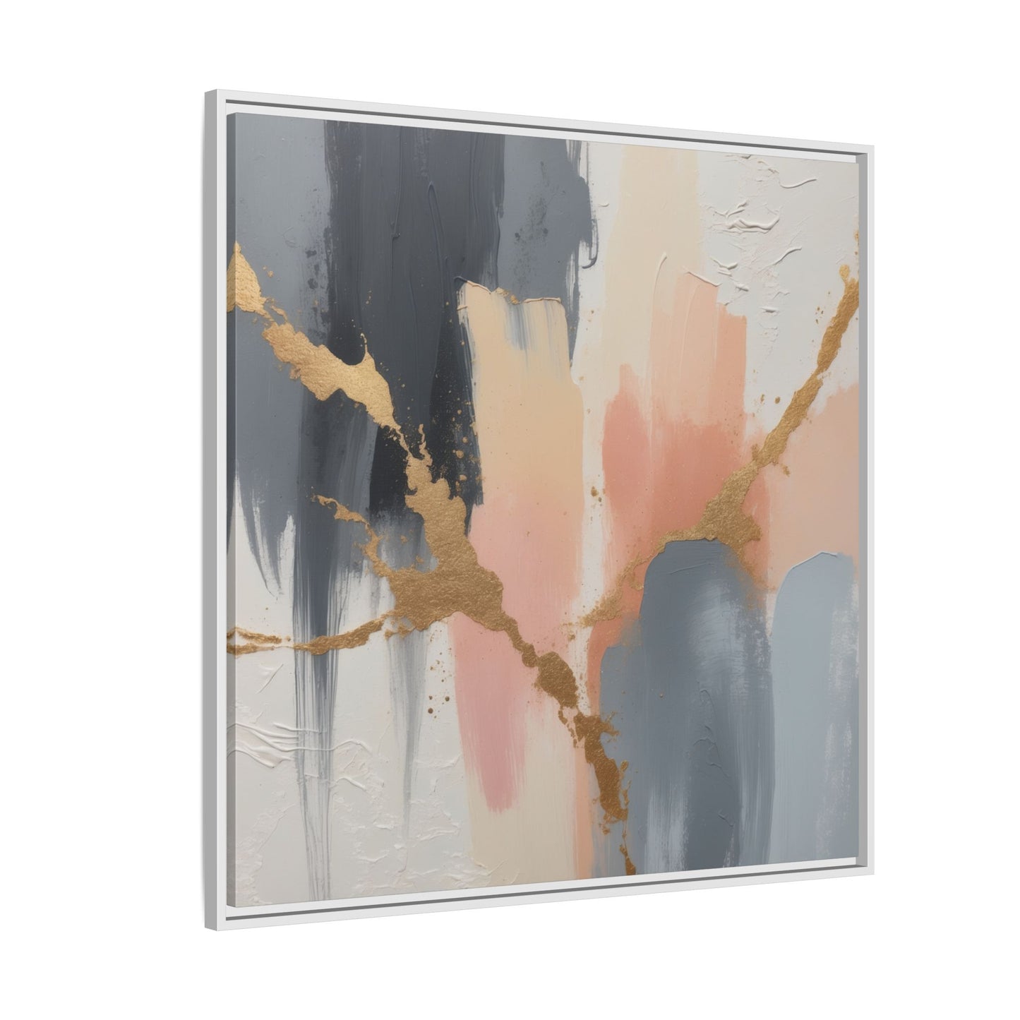 Elegant Abstract Framed Canvas Art with Gold Accents