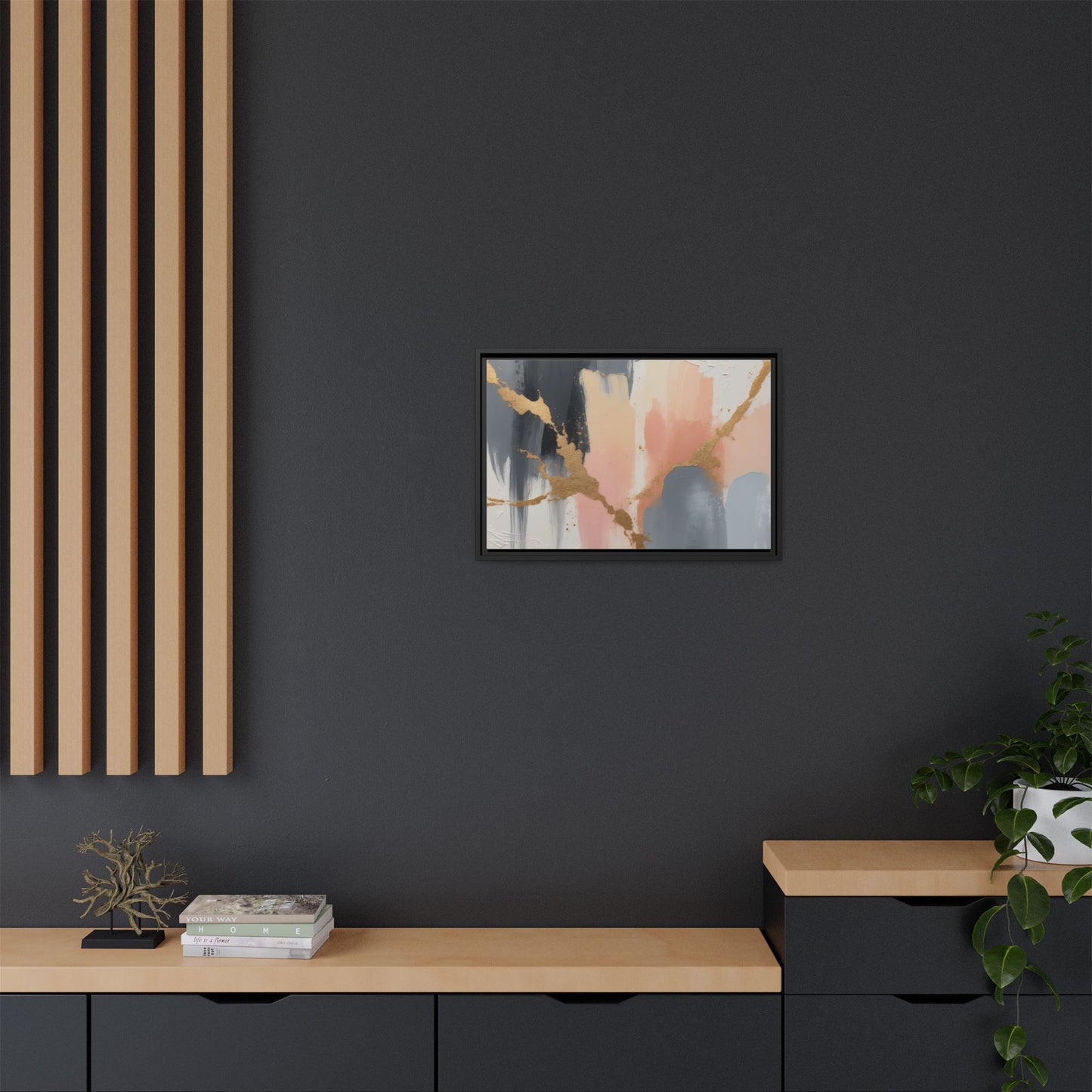 Elegant Abstract Framed Canvas Art with Gold Accents