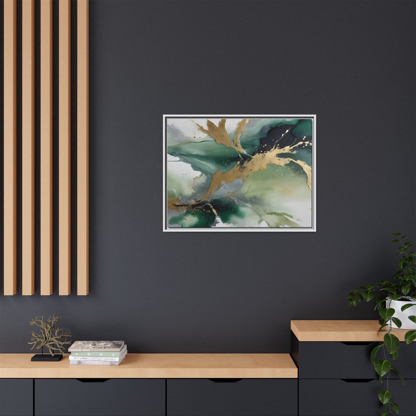 Elegant Abstract Framed Canvas Wall Art - Multi-Color Gold Accents