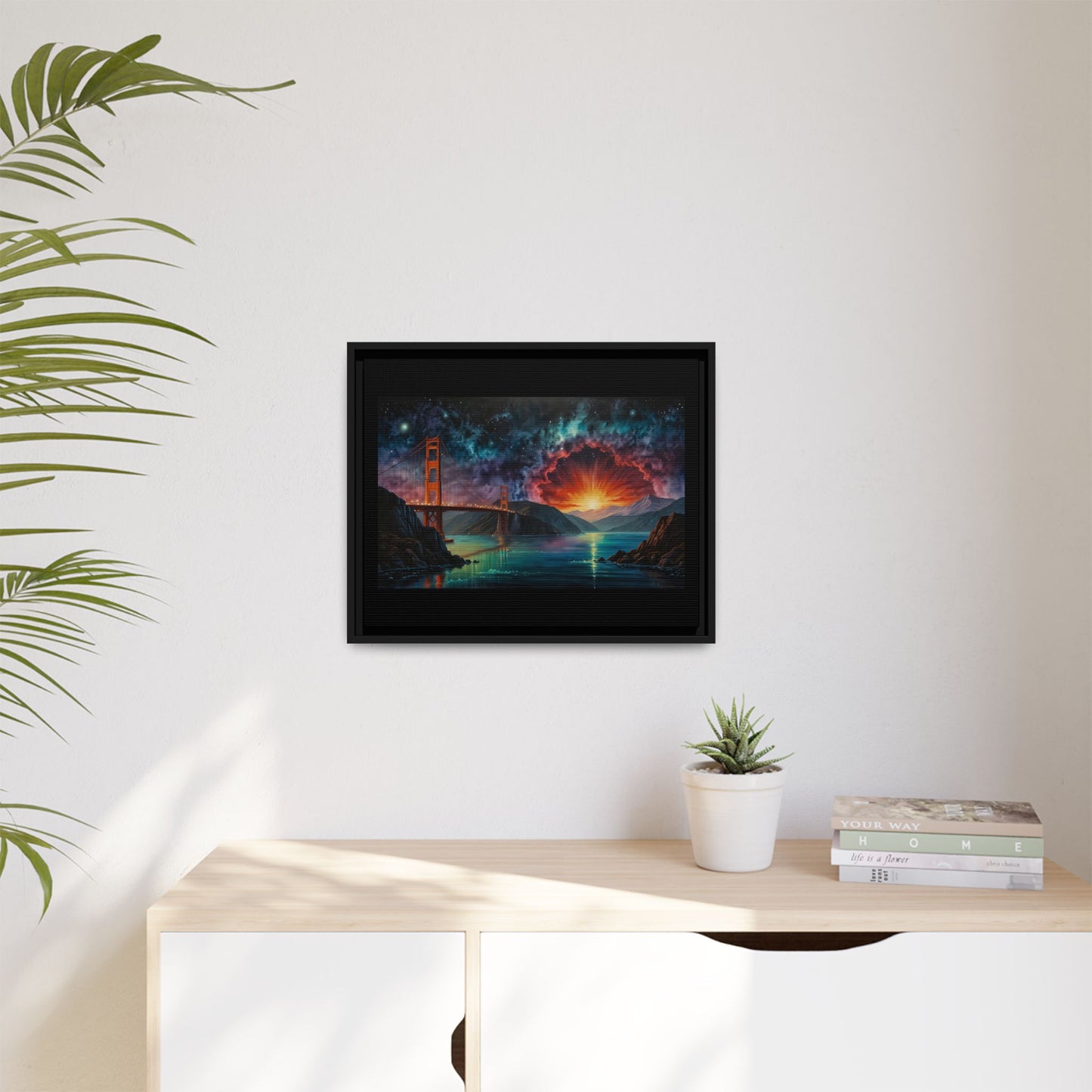 Golden Gate Sunset Framed Canvas Art - Multi-Color Wall Decor