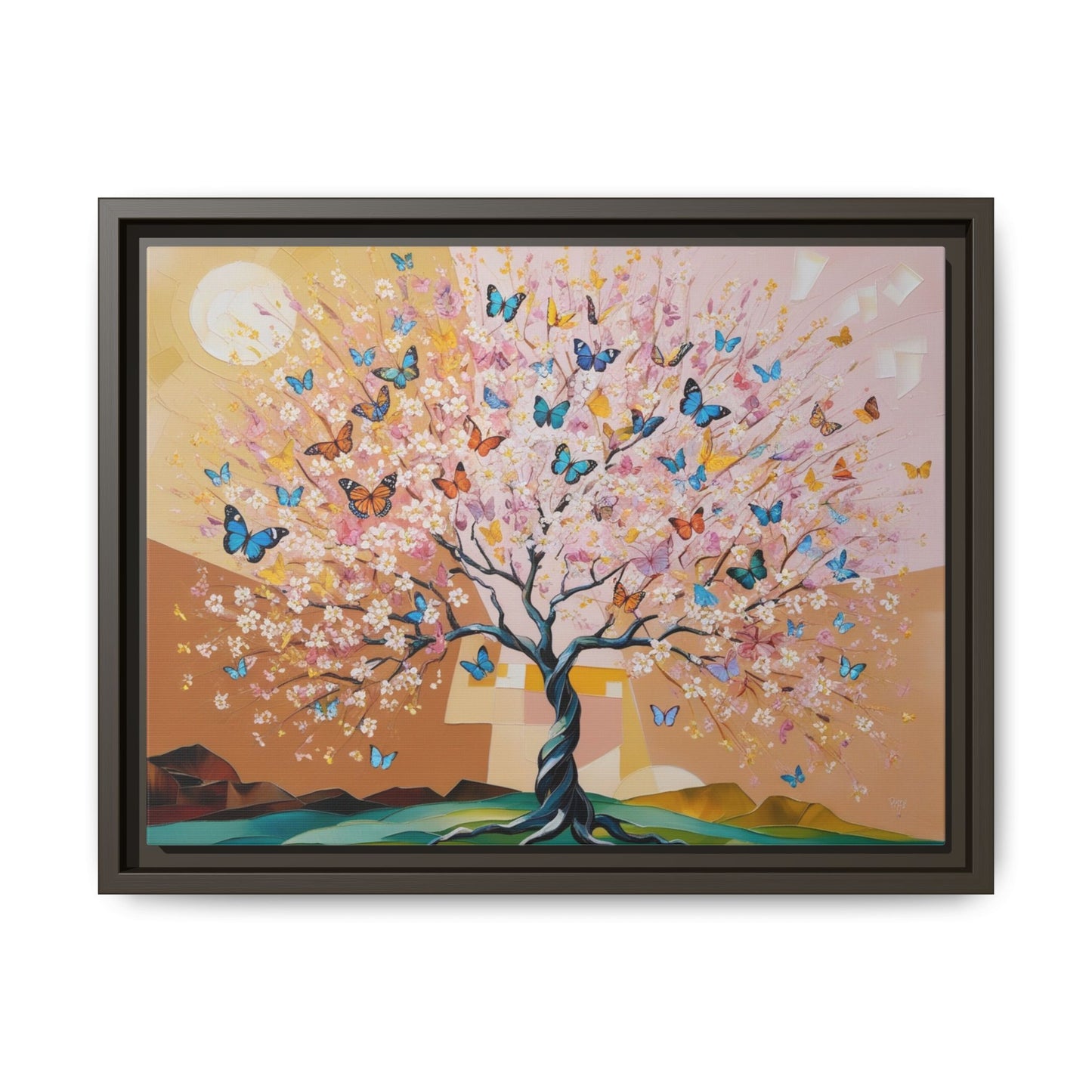 Colorful Butterfly Blossom Framed Canvas Art