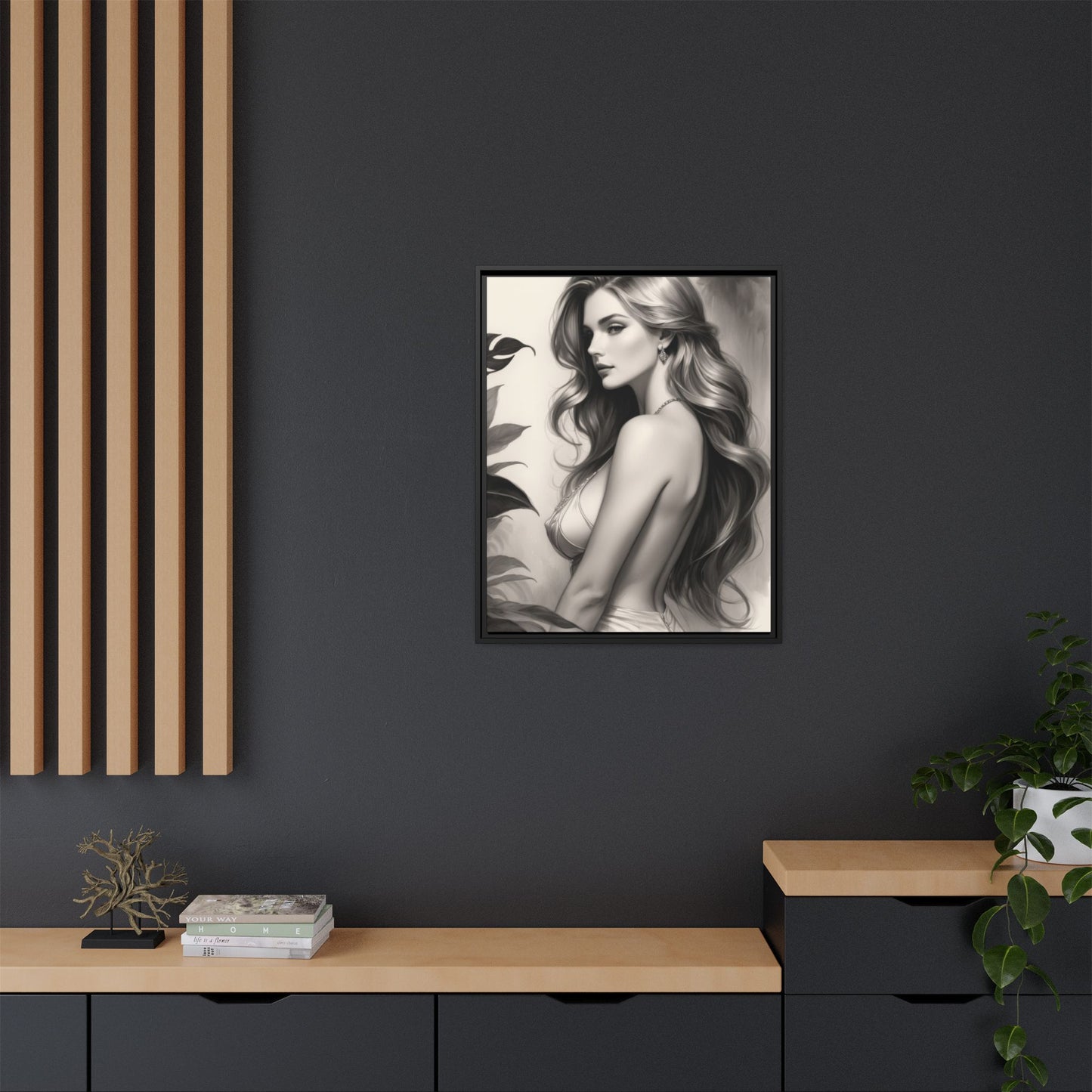 Elegant Matte Framed Art Print - Stylish Woman Portrait