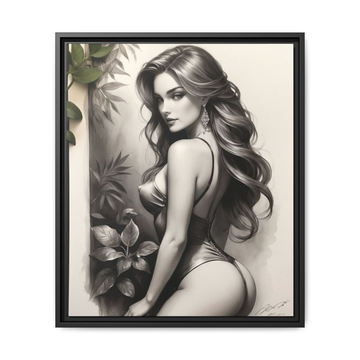 Elegant Framed Art Print - Multi-Color Canvas Woman Portrait