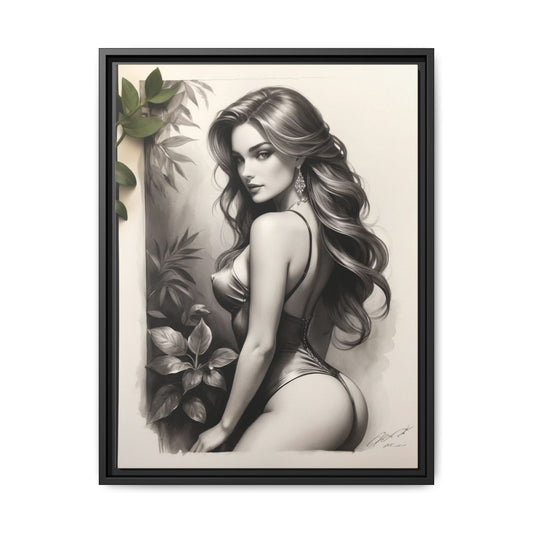 Elegant Framed Matte Canvas Art - Sensual Beauty with Tropical Vibes