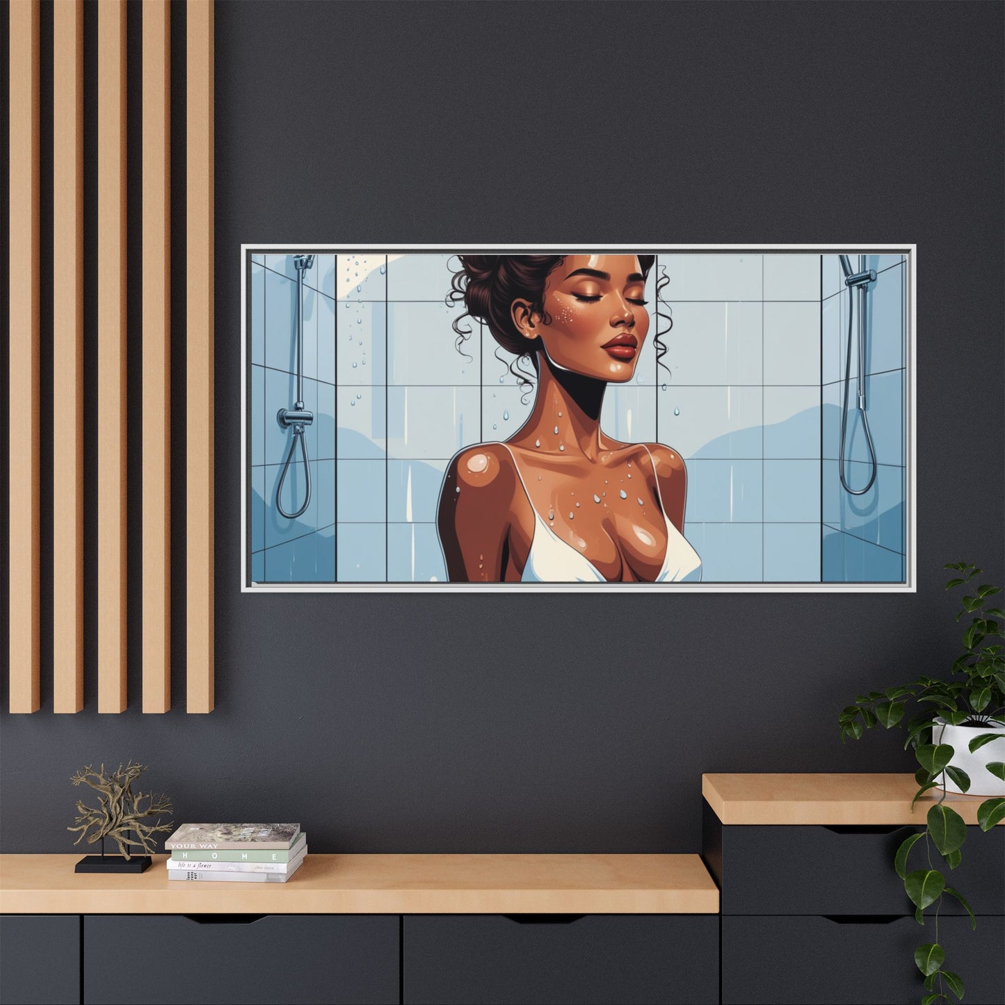 Serene Bathing Woman Canvas Art - Framed Multi-Color Wall Decor