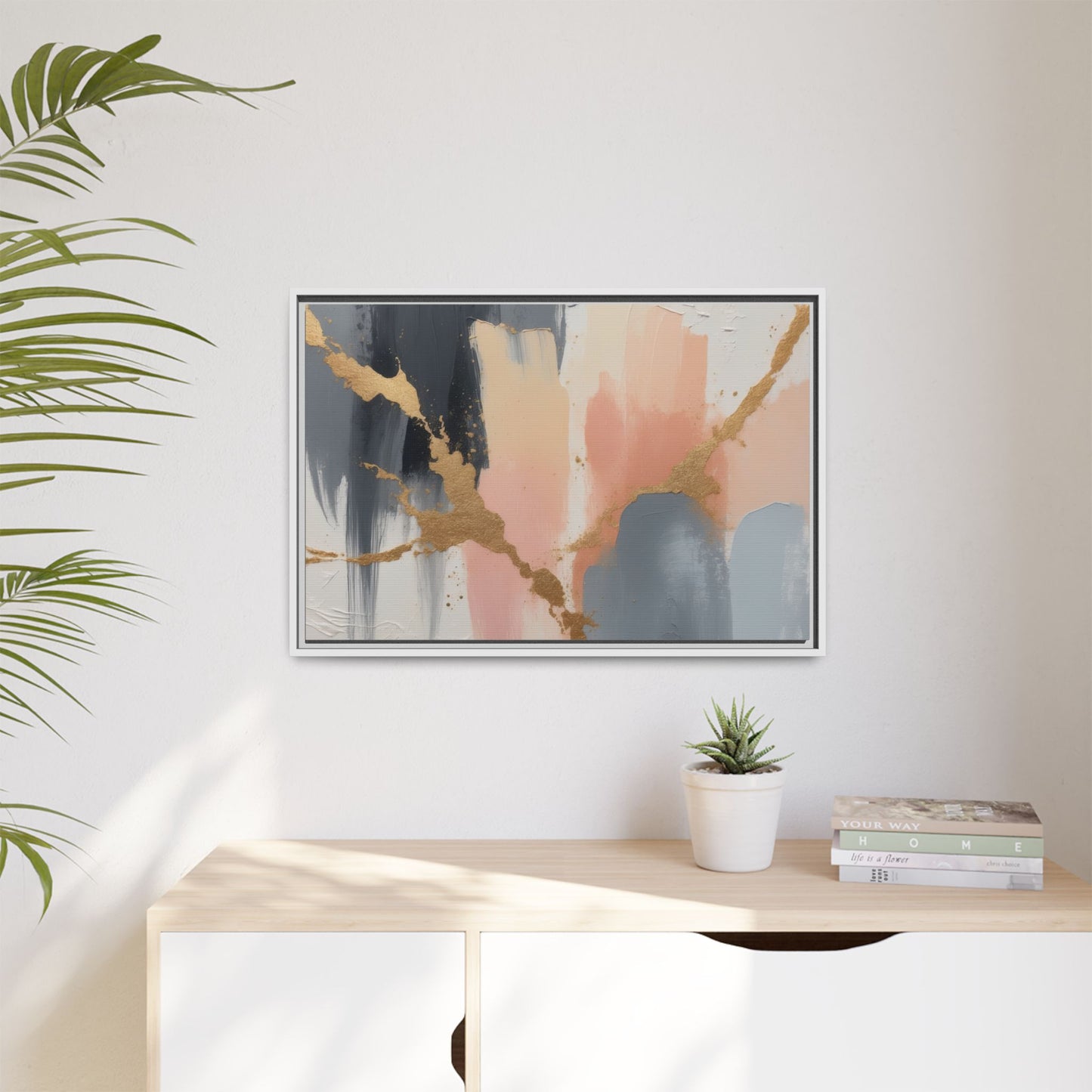 Elegant Abstract Framed Canvas Art with Gold Accents