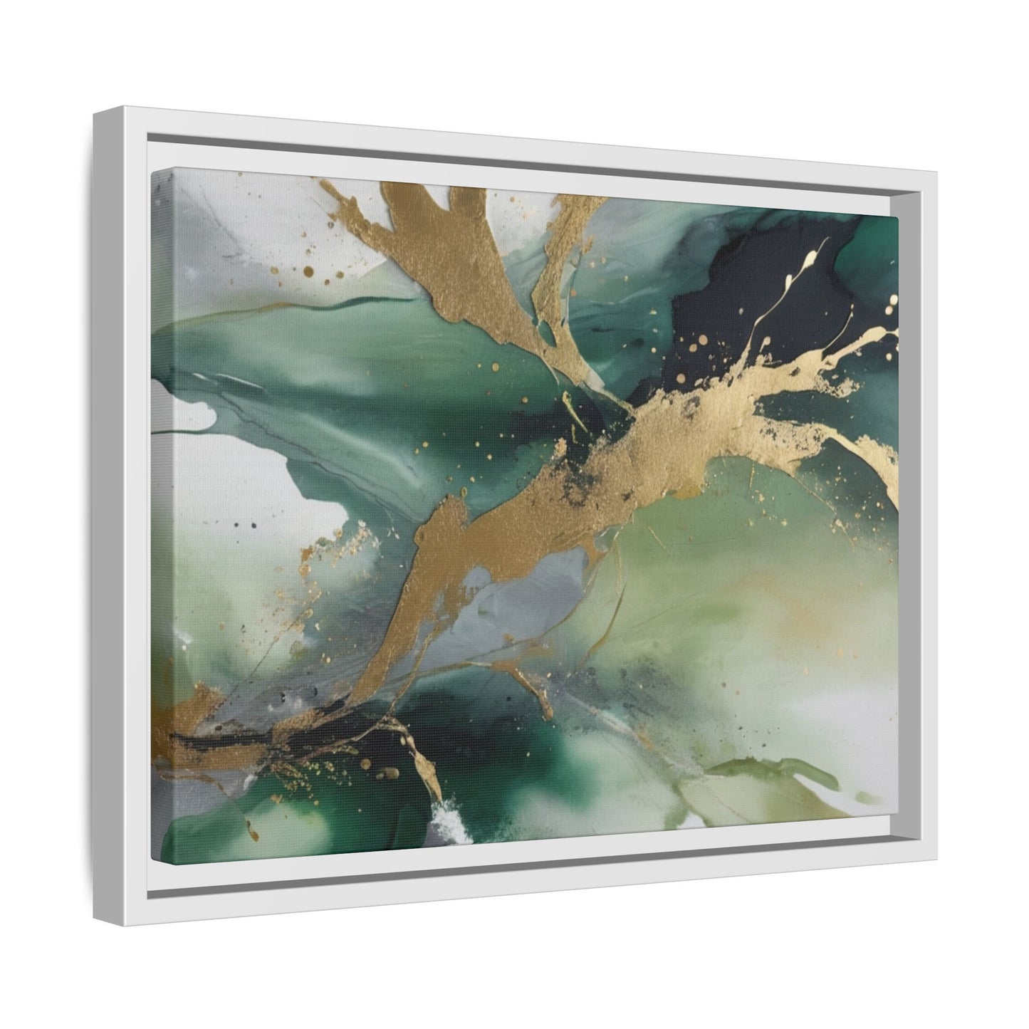 Elegant Abstract Framed Canvas Wall Art - Multi-Color Gold Accents
