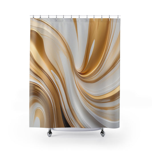 Elegant Gold & White Marble Shower Curtain - Modern Bathroom Decor
