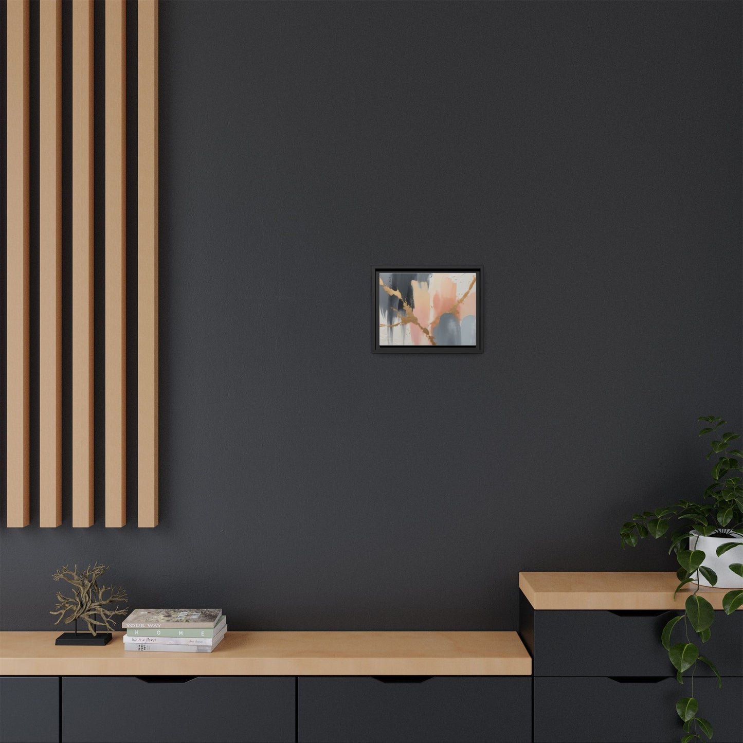 Elegant Abstract Framed Canvas Art with Gold Accents