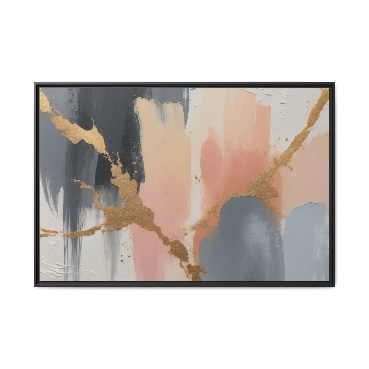 Elegant Abstract Framed Canvas Art with Gold Accents