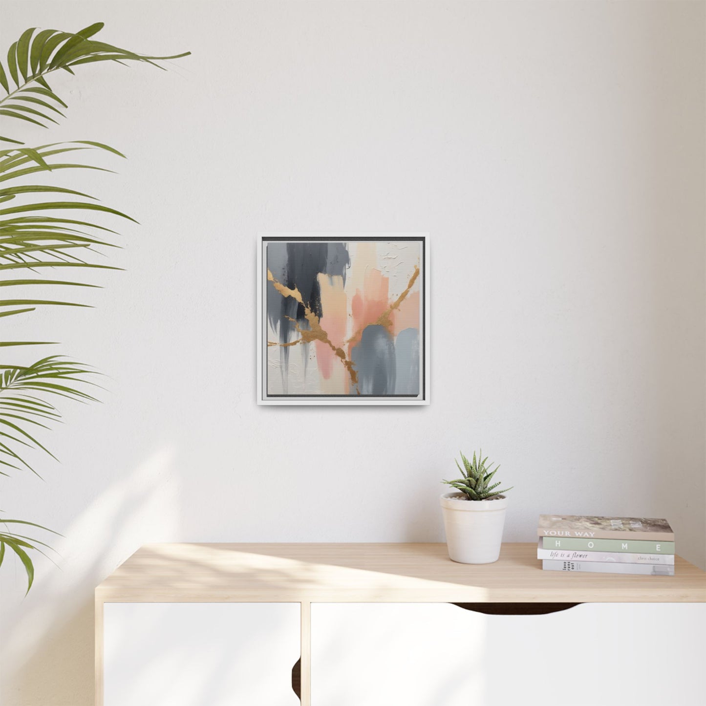 Elegant Abstract Framed Canvas Art with Gold Accents