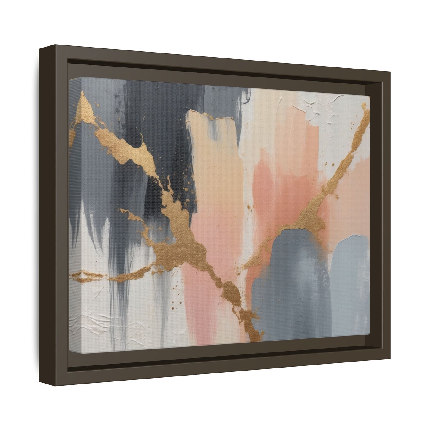 Elegant Abstract Framed Canvas Art with Gold Accents