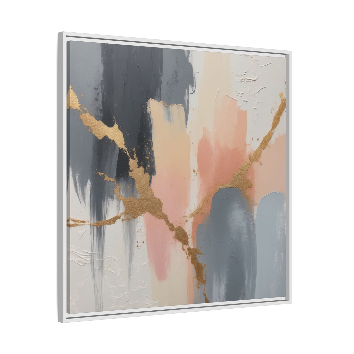 Elegant Abstract Framed Canvas Art with Gold Accents