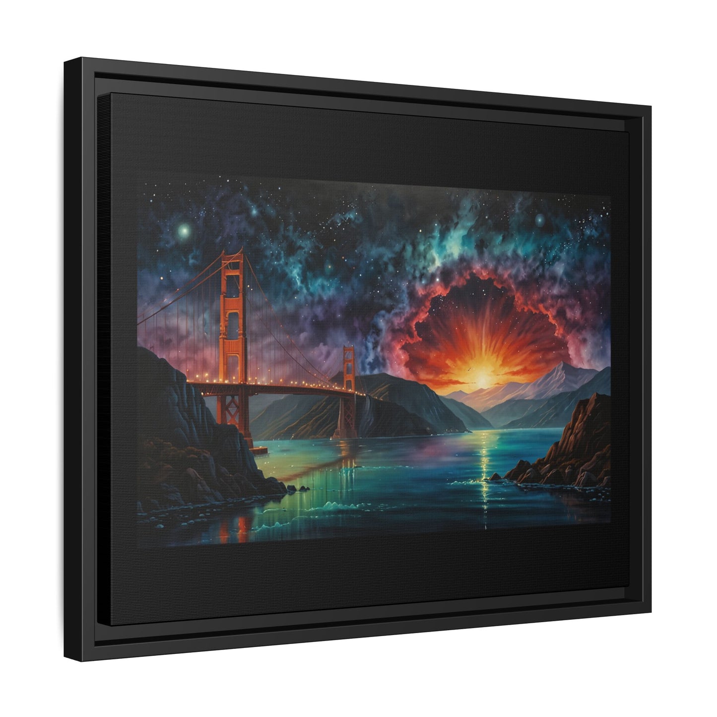 Golden Gate Sunset Framed Canvas Art - Multi-Color Wall Decor