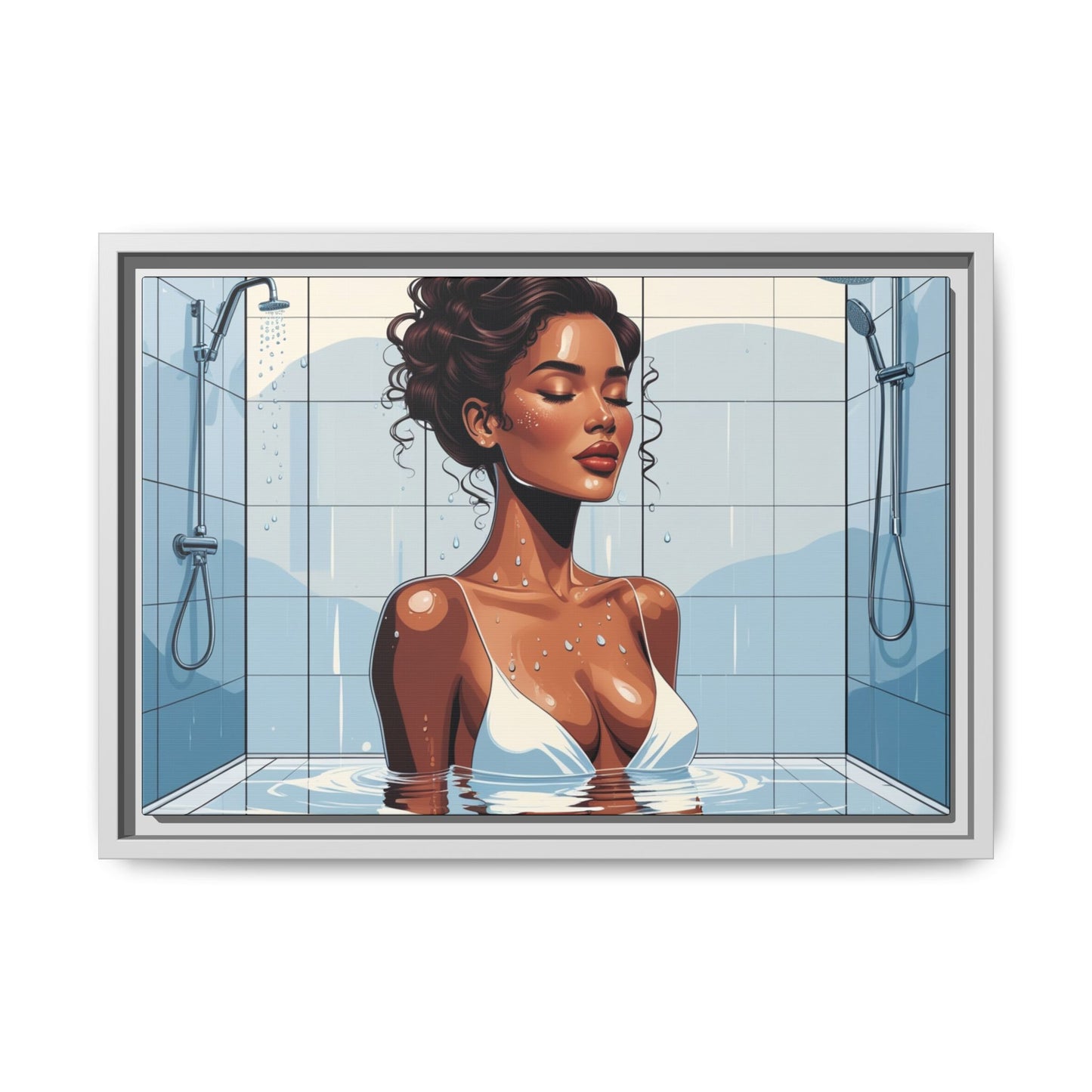 Serene Bathing Woman Canvas Art - Framed Multi-Color Wall Decor