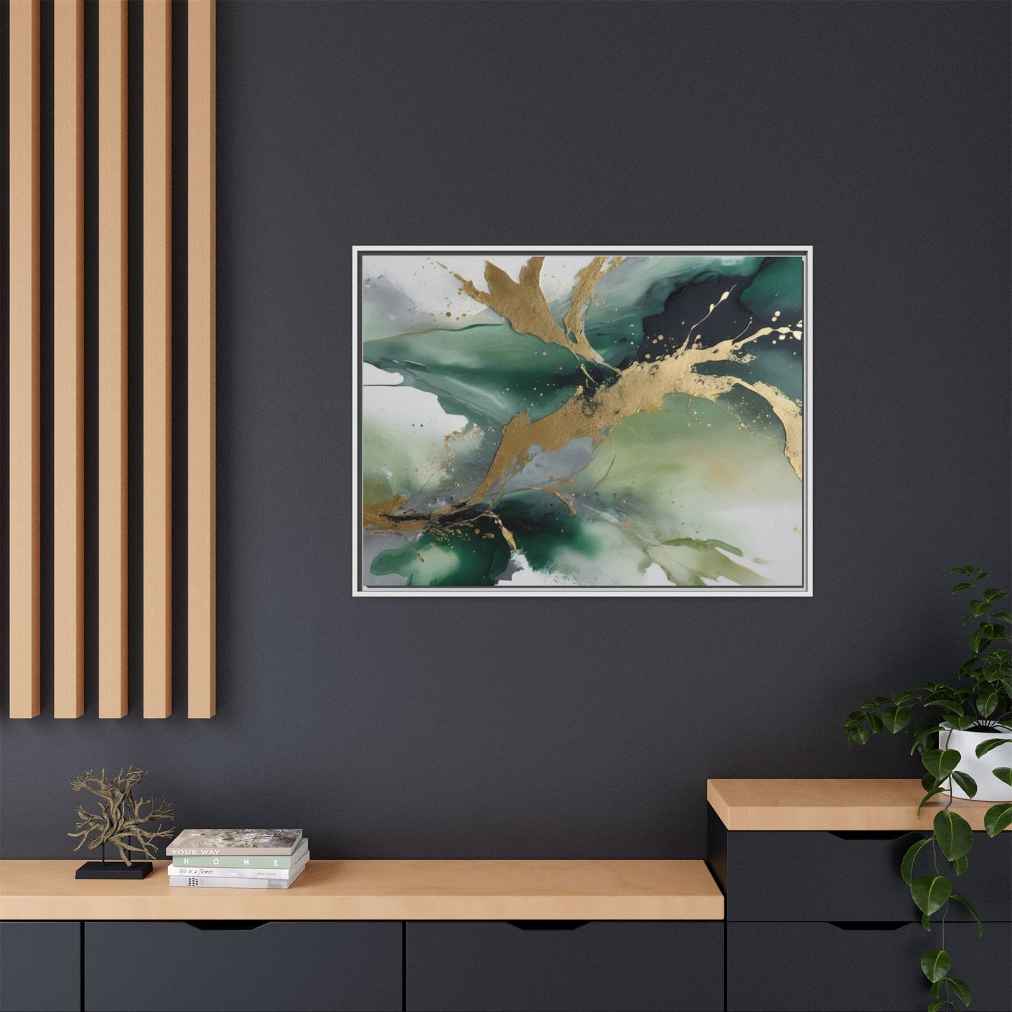 Elegant Abstract Framed Canvas Wall Art - Multi-Color Gold Accents