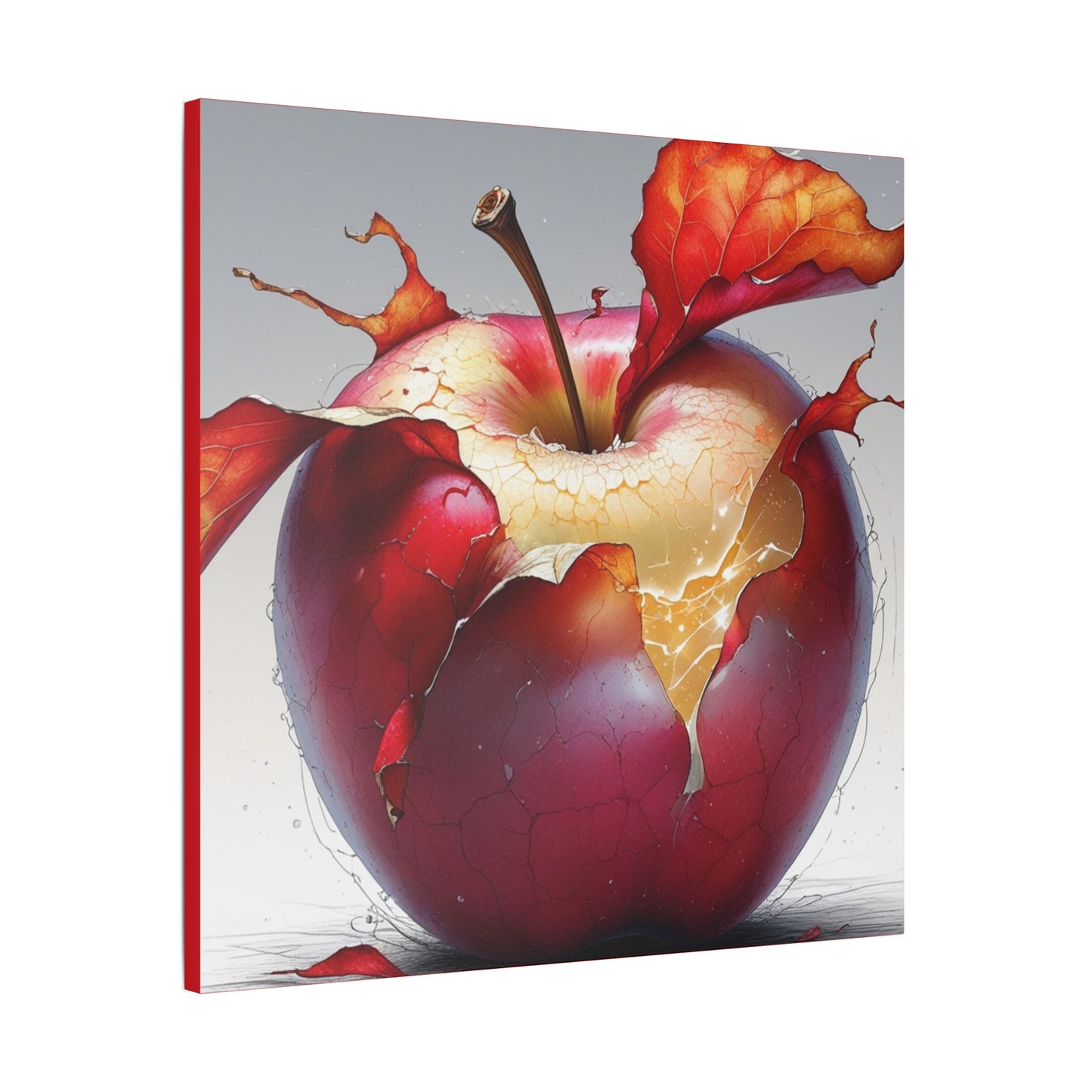 Cracked Red Apple Canvas Art – Vibrant Wall Decor for Modern Homes