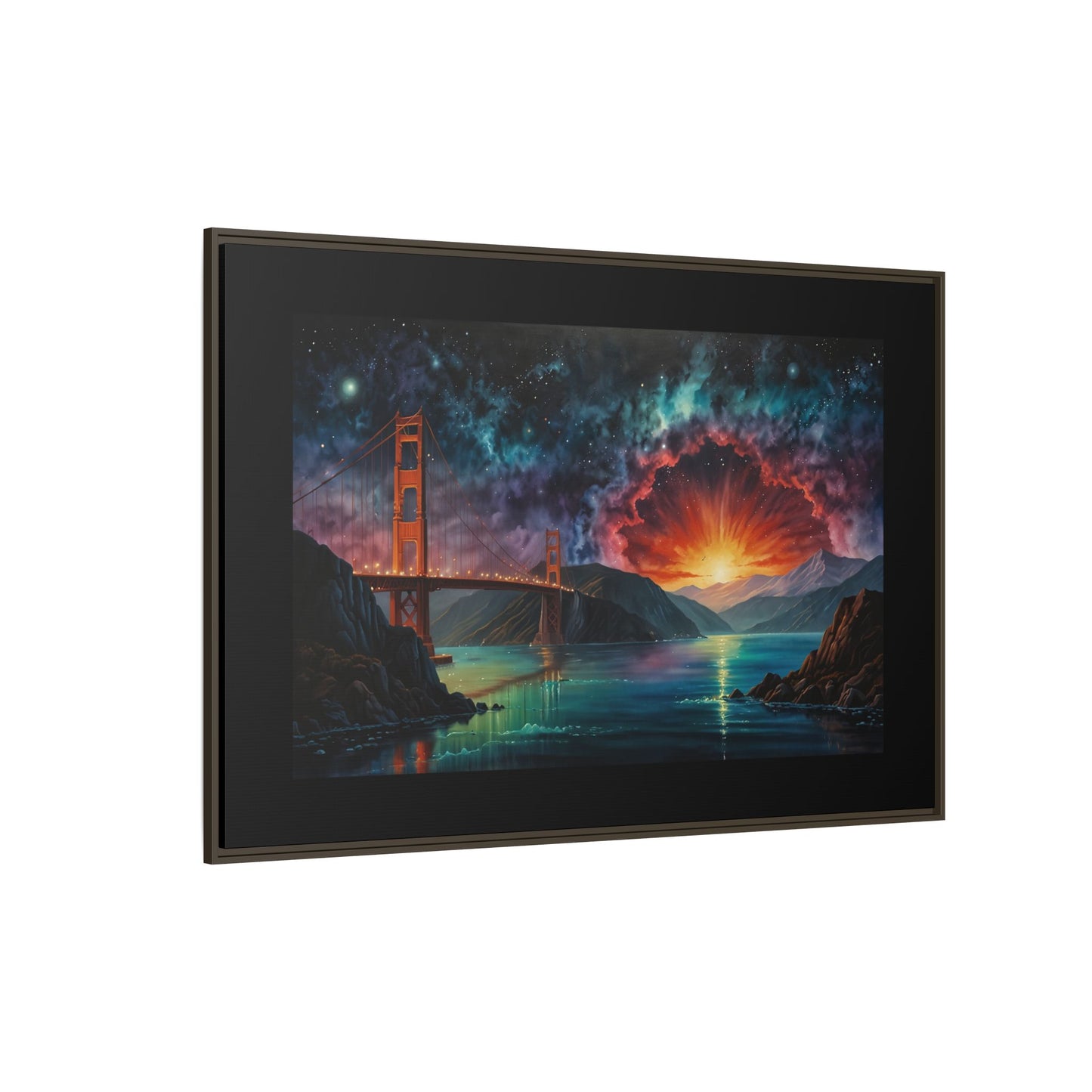 Golden Gate Sunset Framed Canvas Art - Multi-Color Wall Decor