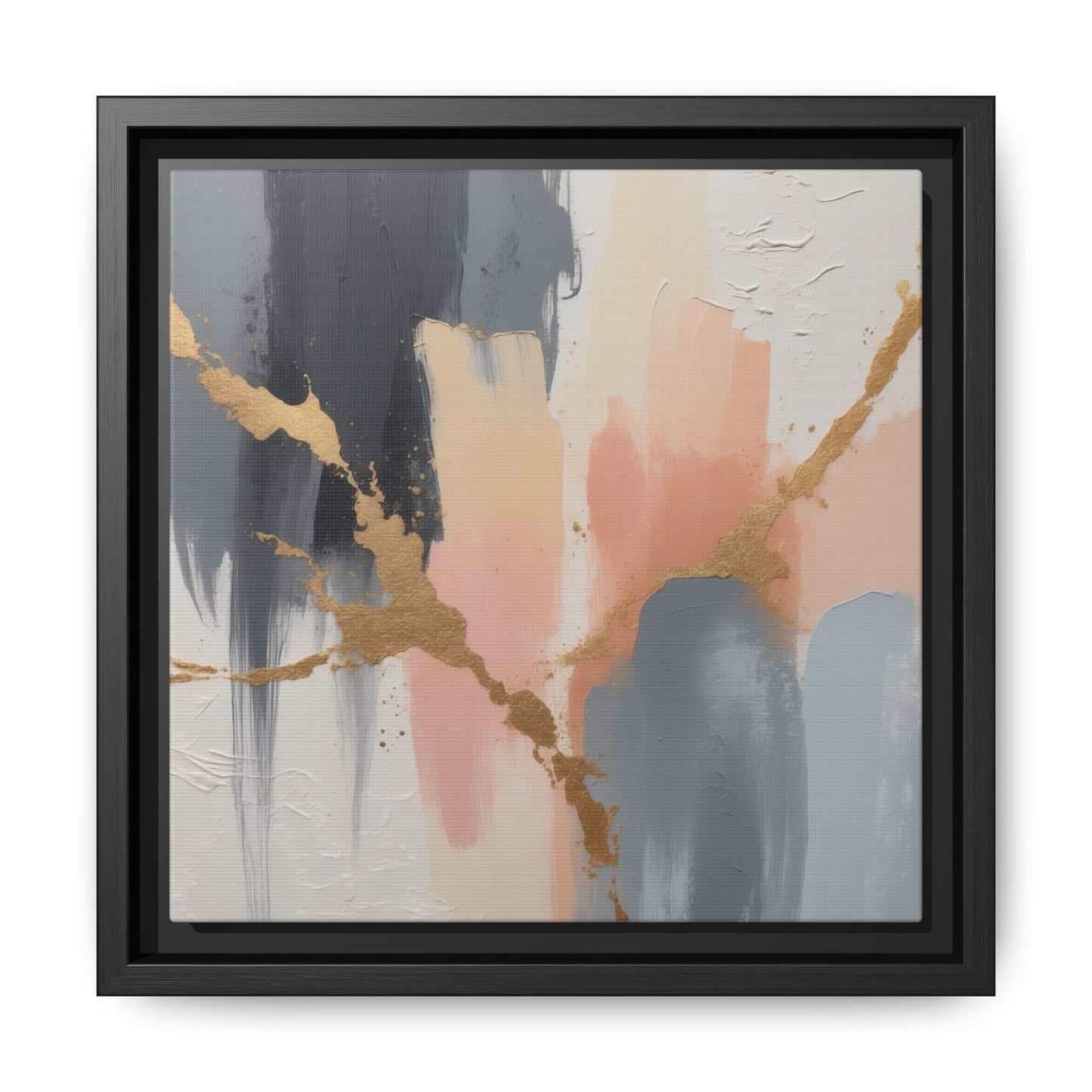 Elegant Abstract Framed Canvas Art with Gold Accents