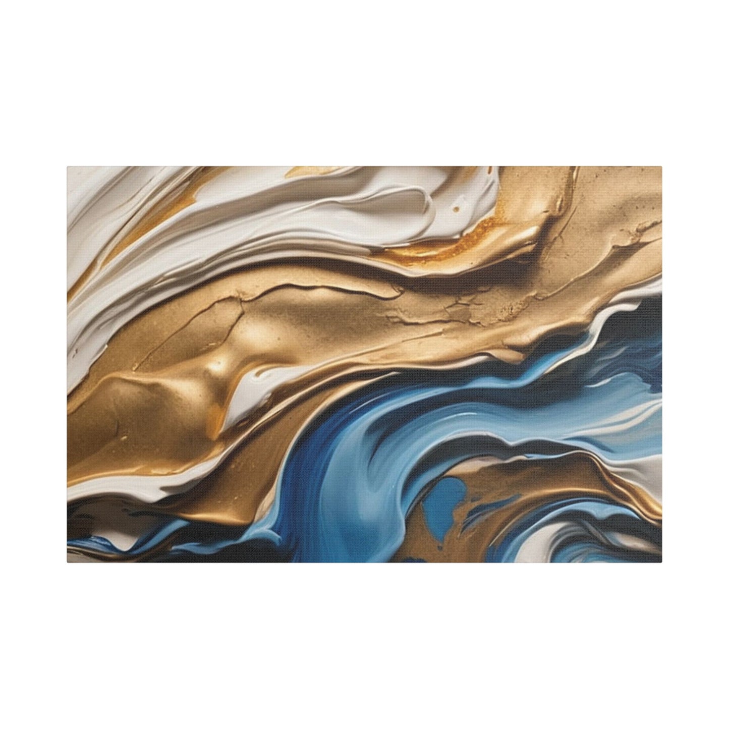 Elegant Abstract Wall Art - Blue and Gold Satin Canvas